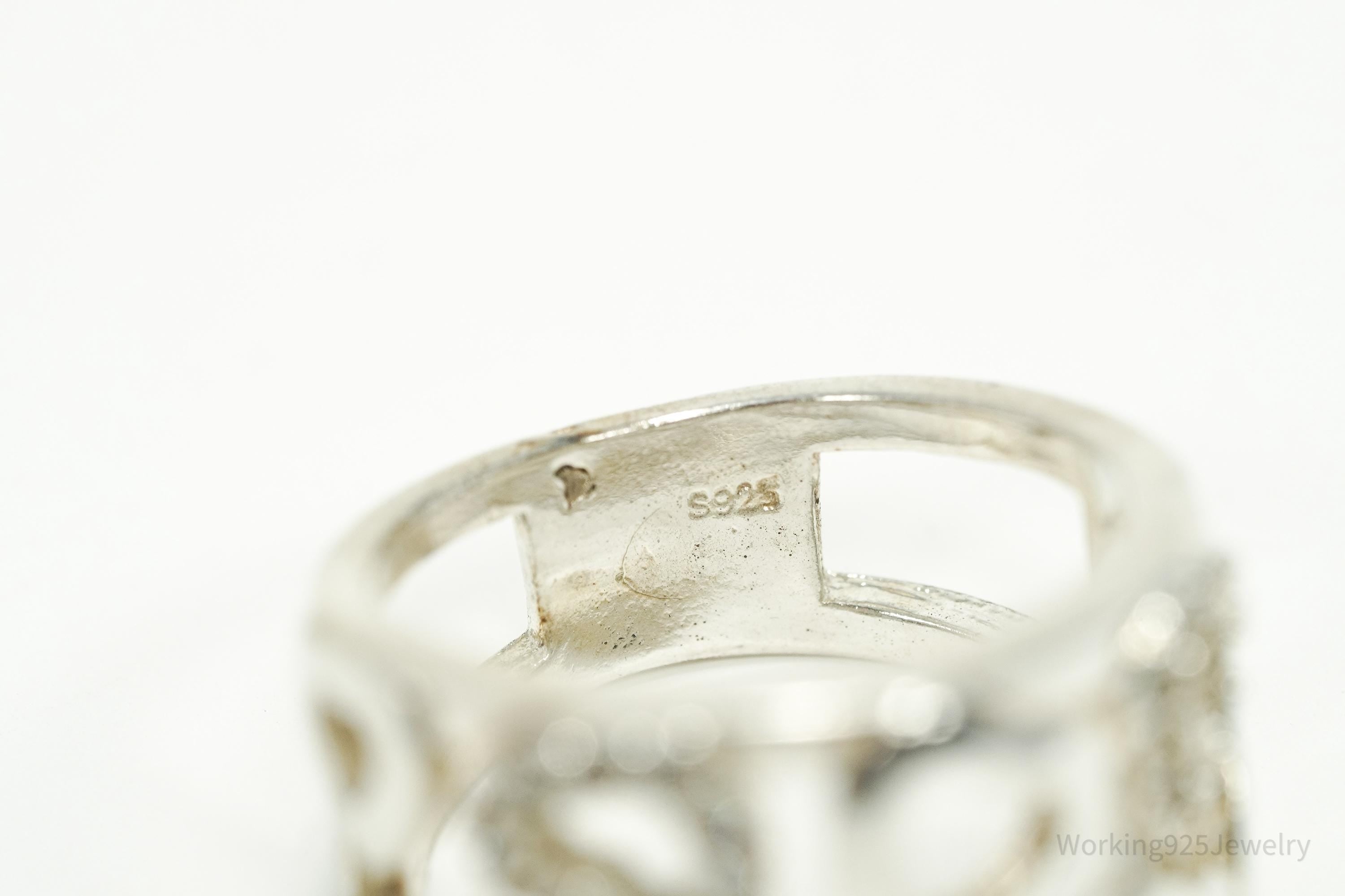 Vintage Cubic Zirconia Hearts Sterling Silver Ring - Size 8.5