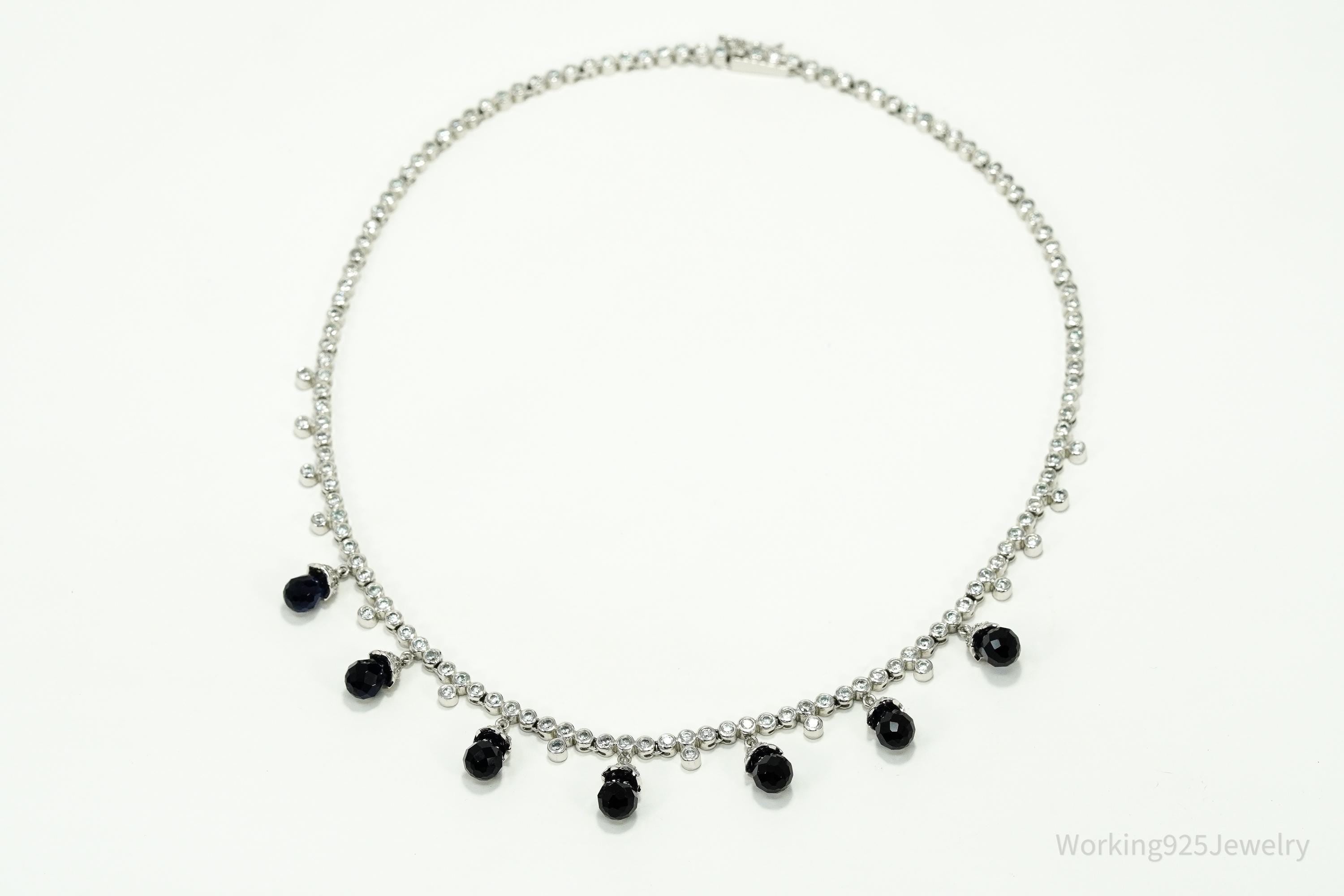 Vintage Lab Created Sapphire & Cubic Zirconia Sterling Silver Necklace 16"