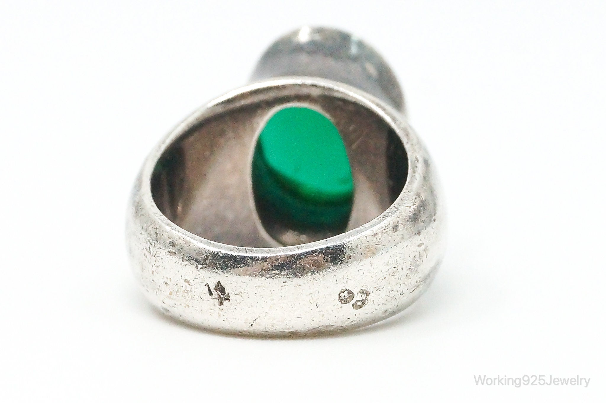 Vintage Tall Green Onyx Modernist Sterling Silver Ring - Size 6.25