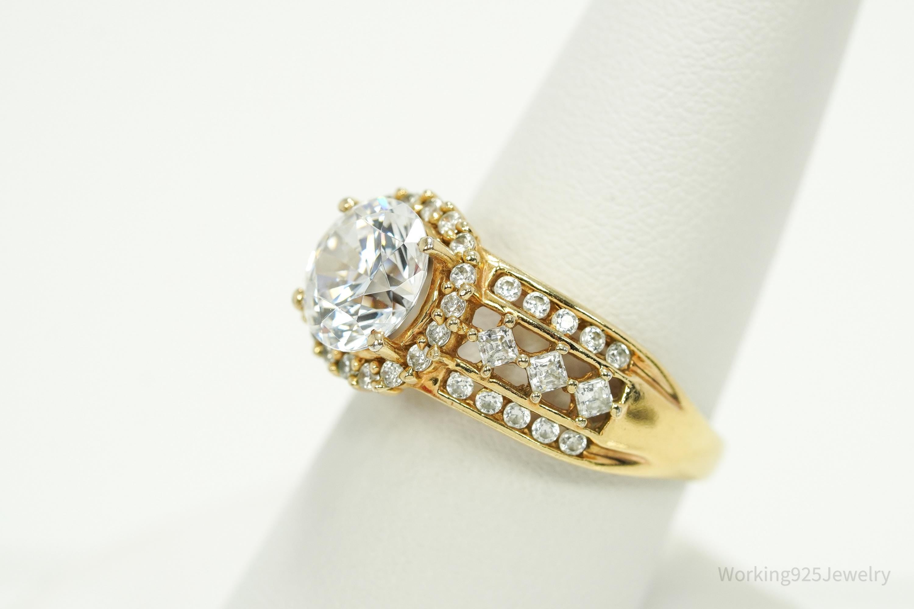 Vintage Designer MEDA Cubic Zirconia Gold Vermeil Sterling Silver Ring - Size 9