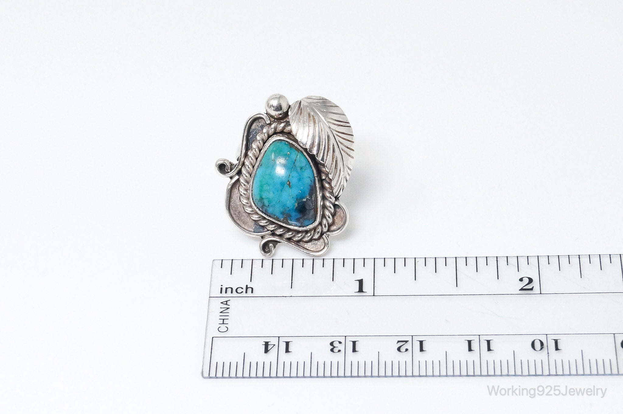 VTG Handmade Native American Lee Turquoise Sterling Silver Ring - SZ 4.75