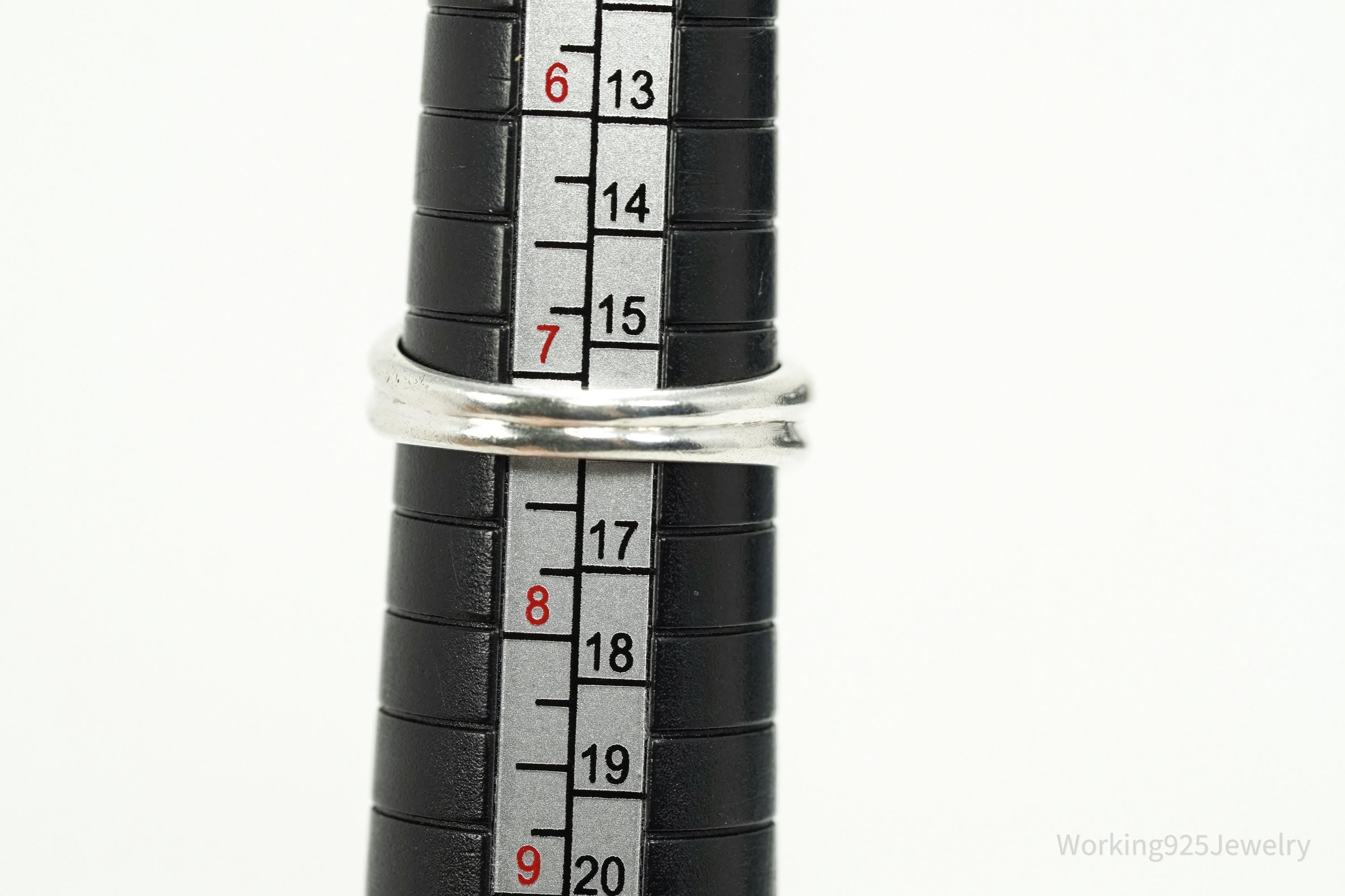 Vintage Garnet Hearts Sterling Silver Ring - Size 7.25