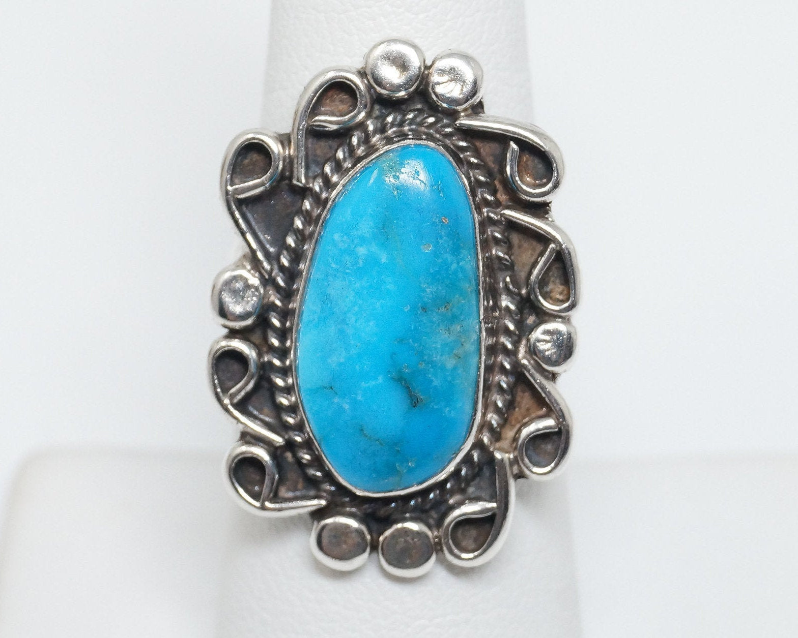 Vintage Native American Turquoise Unsigned Sterling Silver Ring - SZ 7