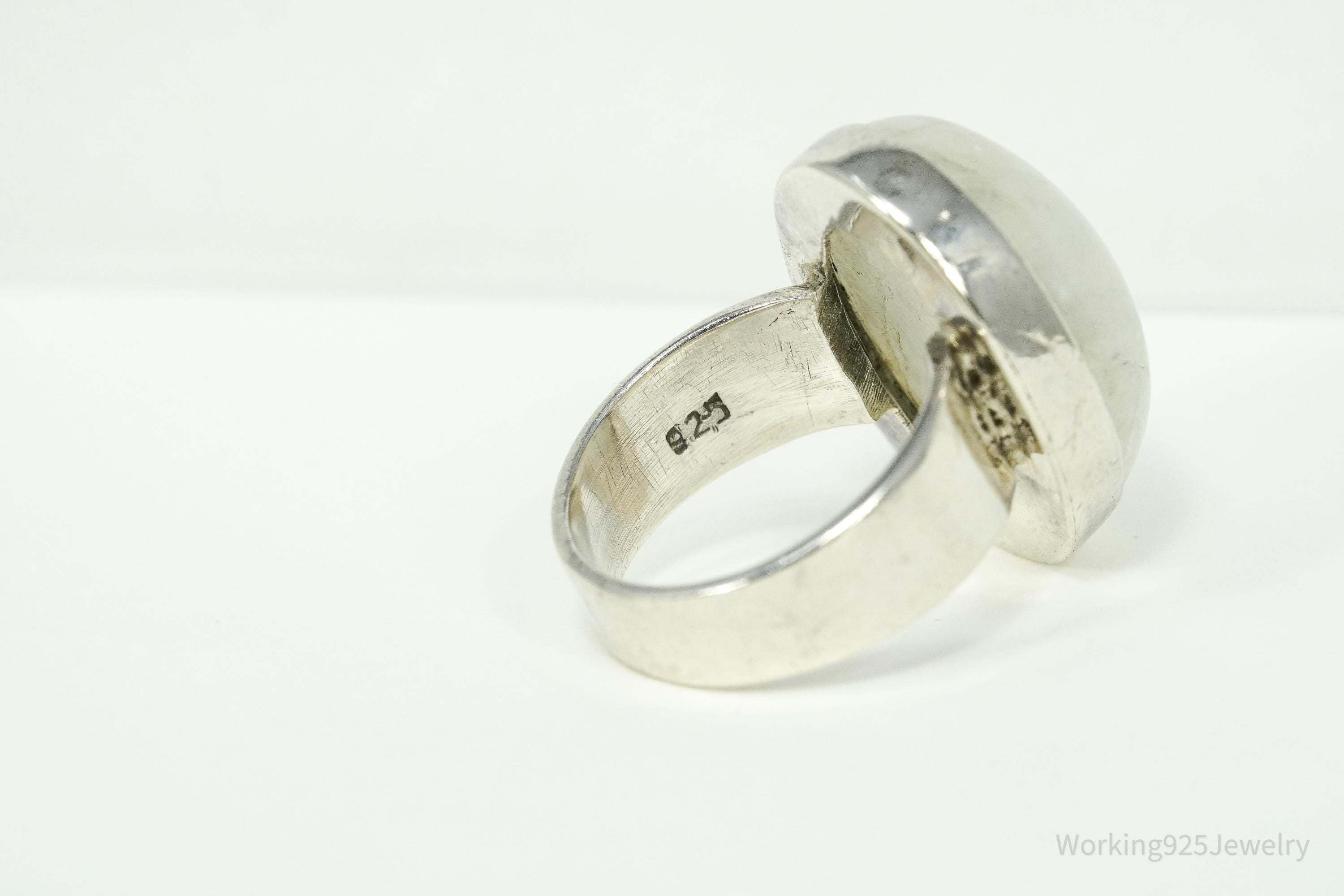 Vintage Large Moonstone Sterling Silver Ring - Size 7.75