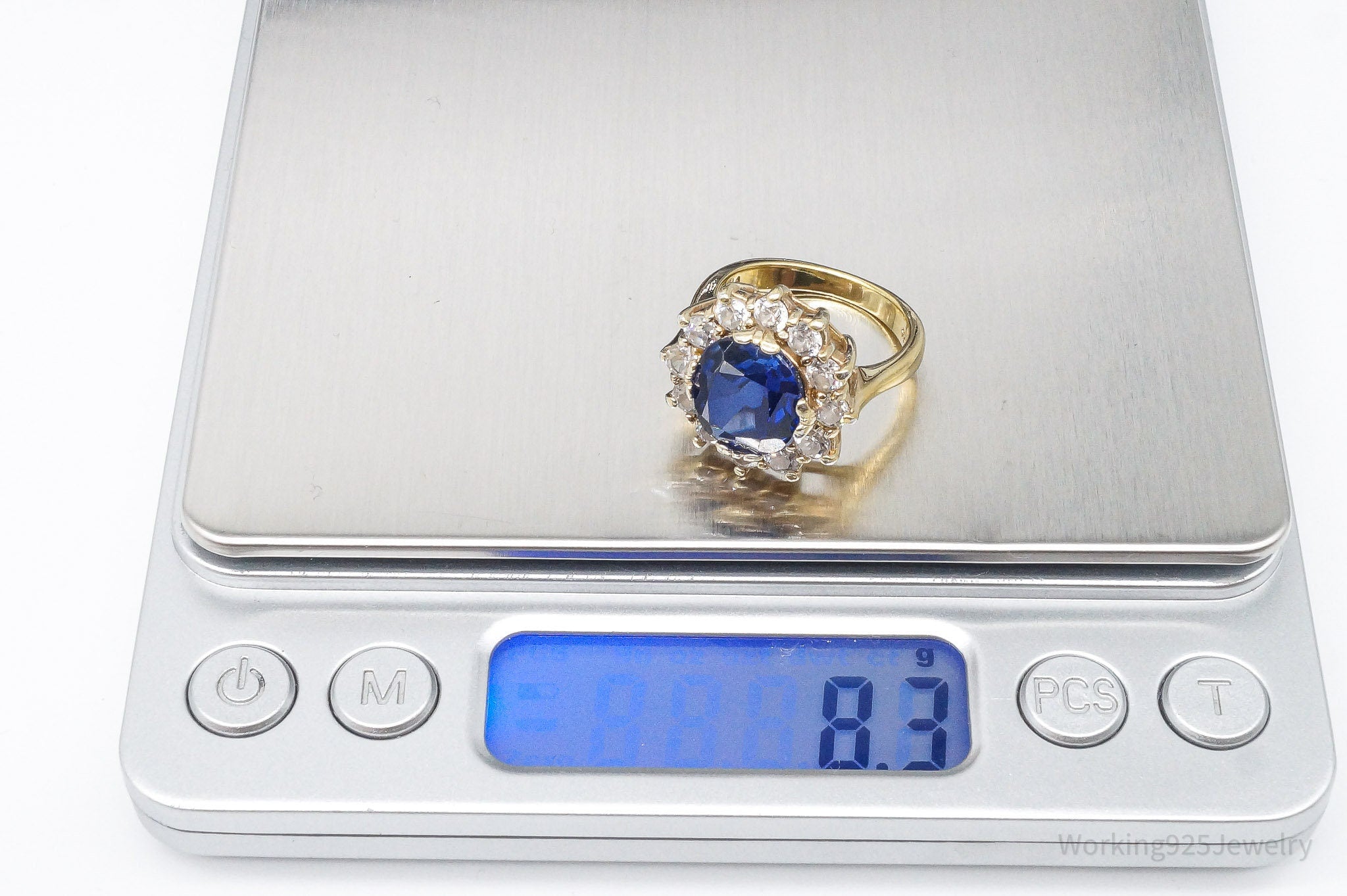 Vintage Lab Sapphire Cubic Zirconia Gold Over Sterling Silver Ring Size 7.5