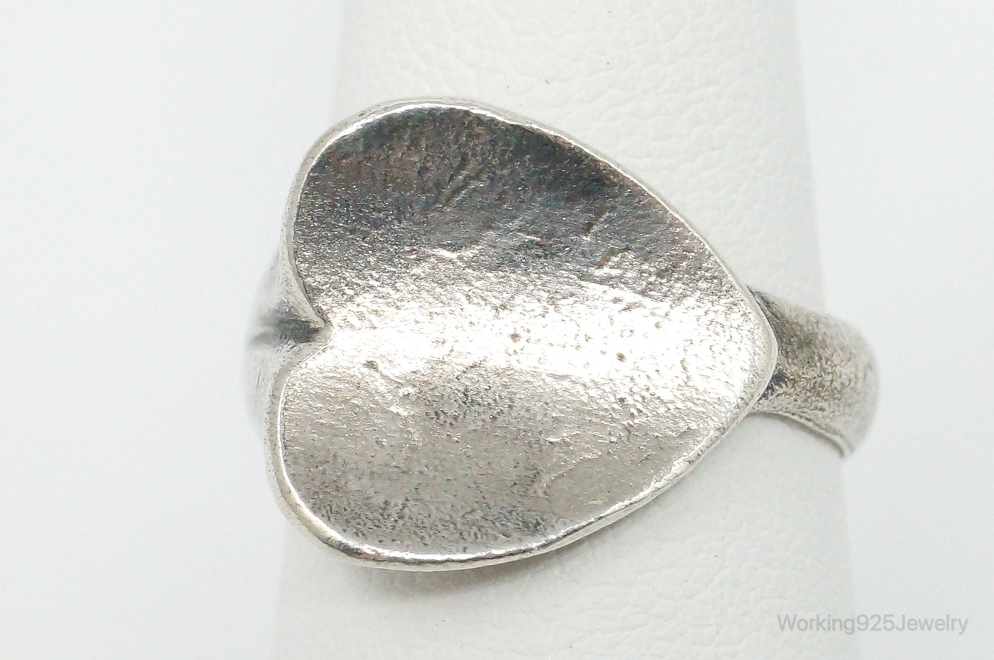 Vintage Mexico Modernist Heart Sterling Silver Ring - Size 6.75