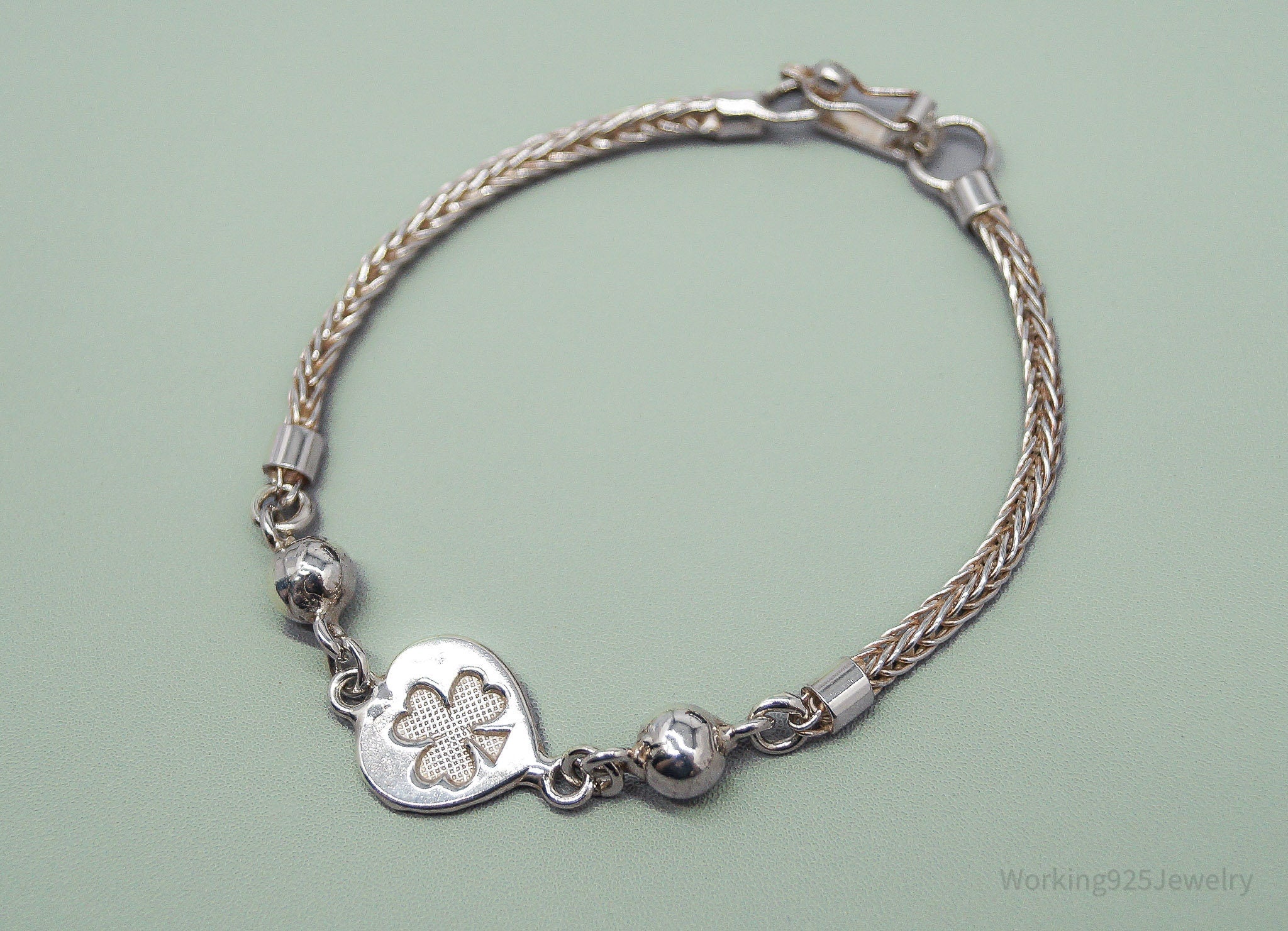 Vintage Three Leaf Clover 950 Silver Bracelet 7.25"