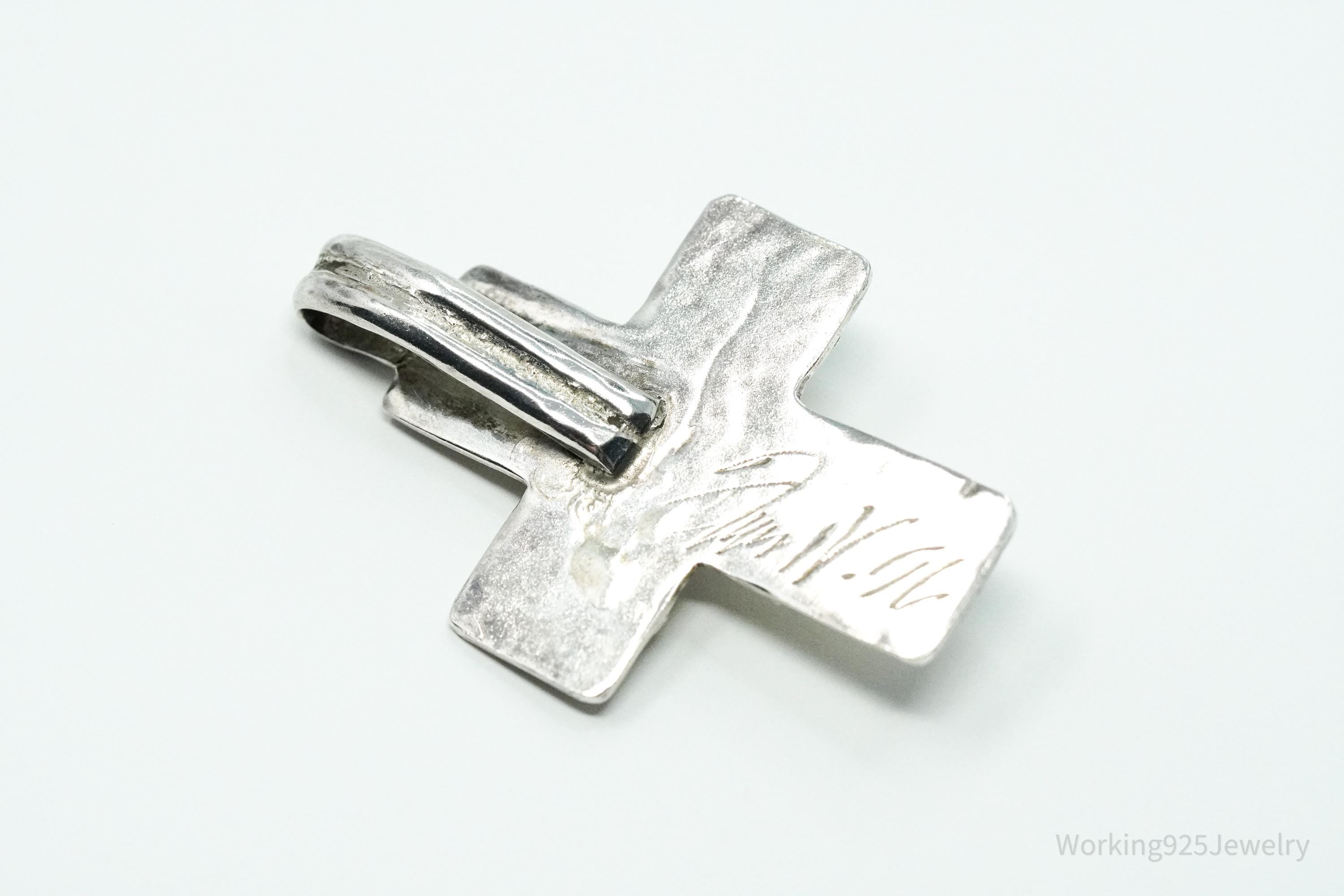 Large Vintage Rhodolite Garnet Silver Cross Pendant