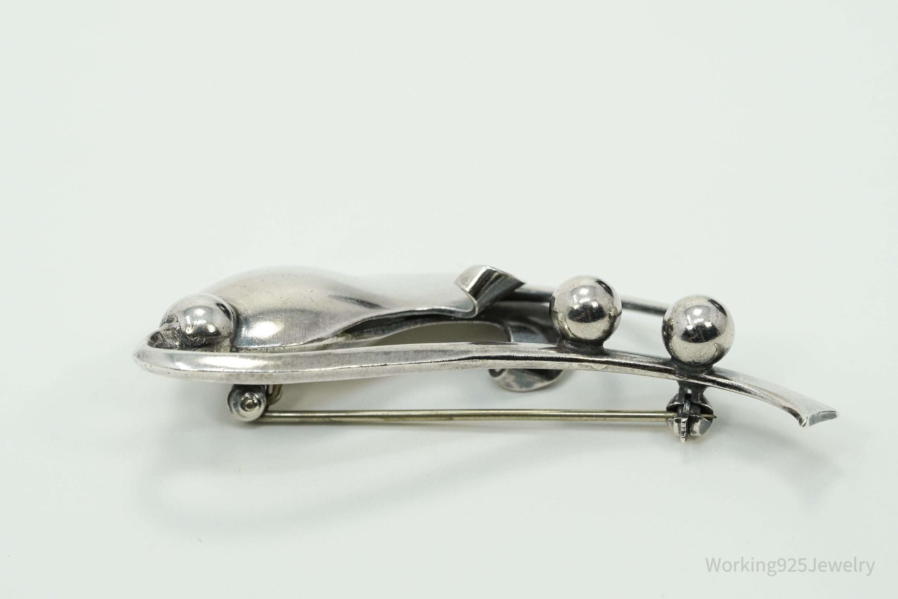 Vintage Denmark Folmere Mid Century Floral Sterling Silver Brooch Pin