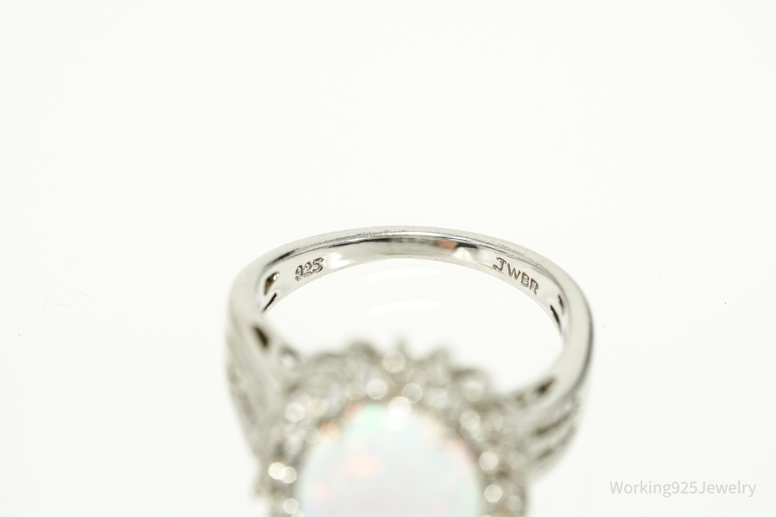 Vintage JWBR Opal, Diamond, & White Topaz Sterling Silver Ring - Size 7