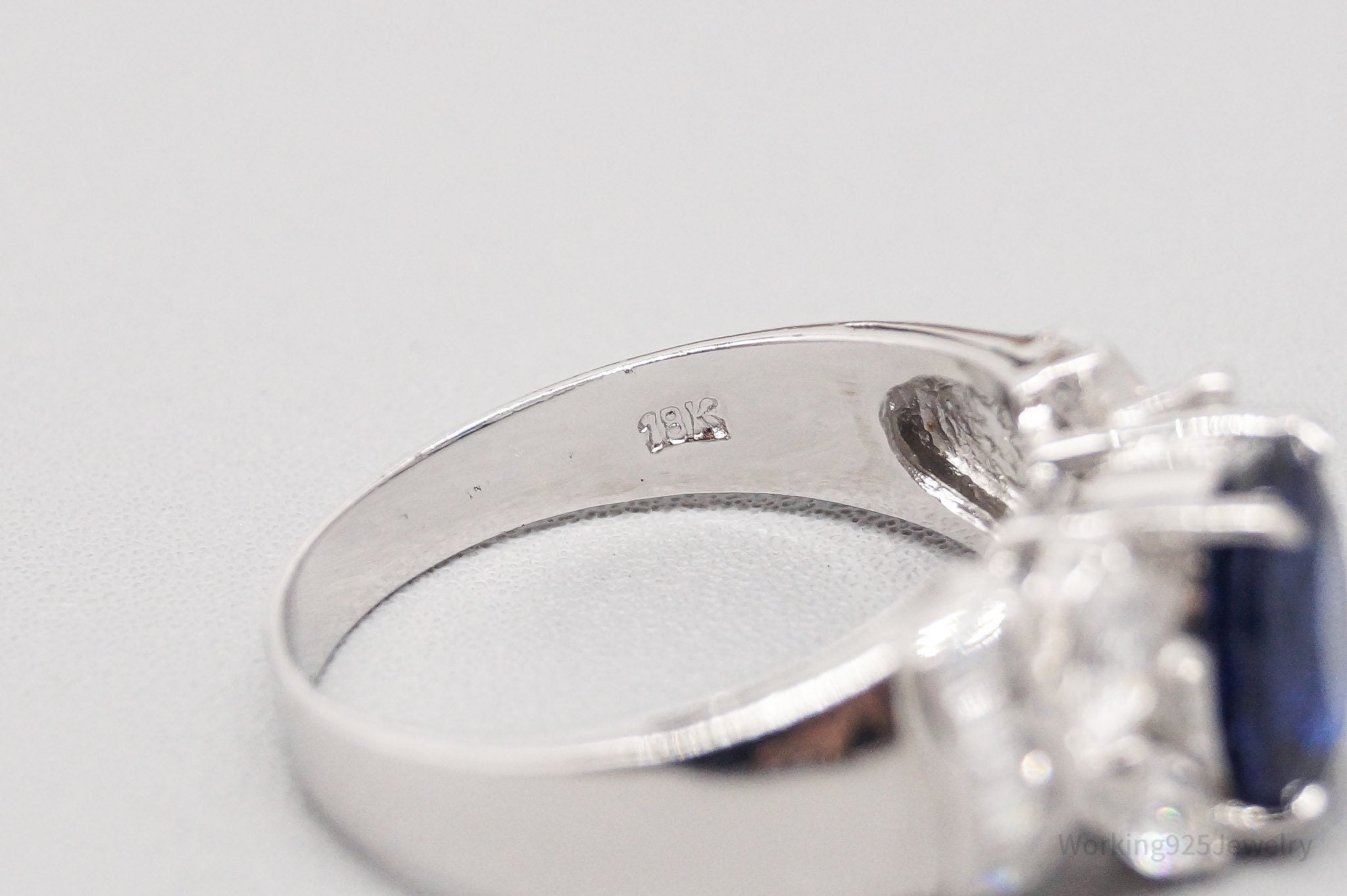 Vintage Lab Sapphire Cubic Zirconia 18Kt White Gold Ring Size 7.25