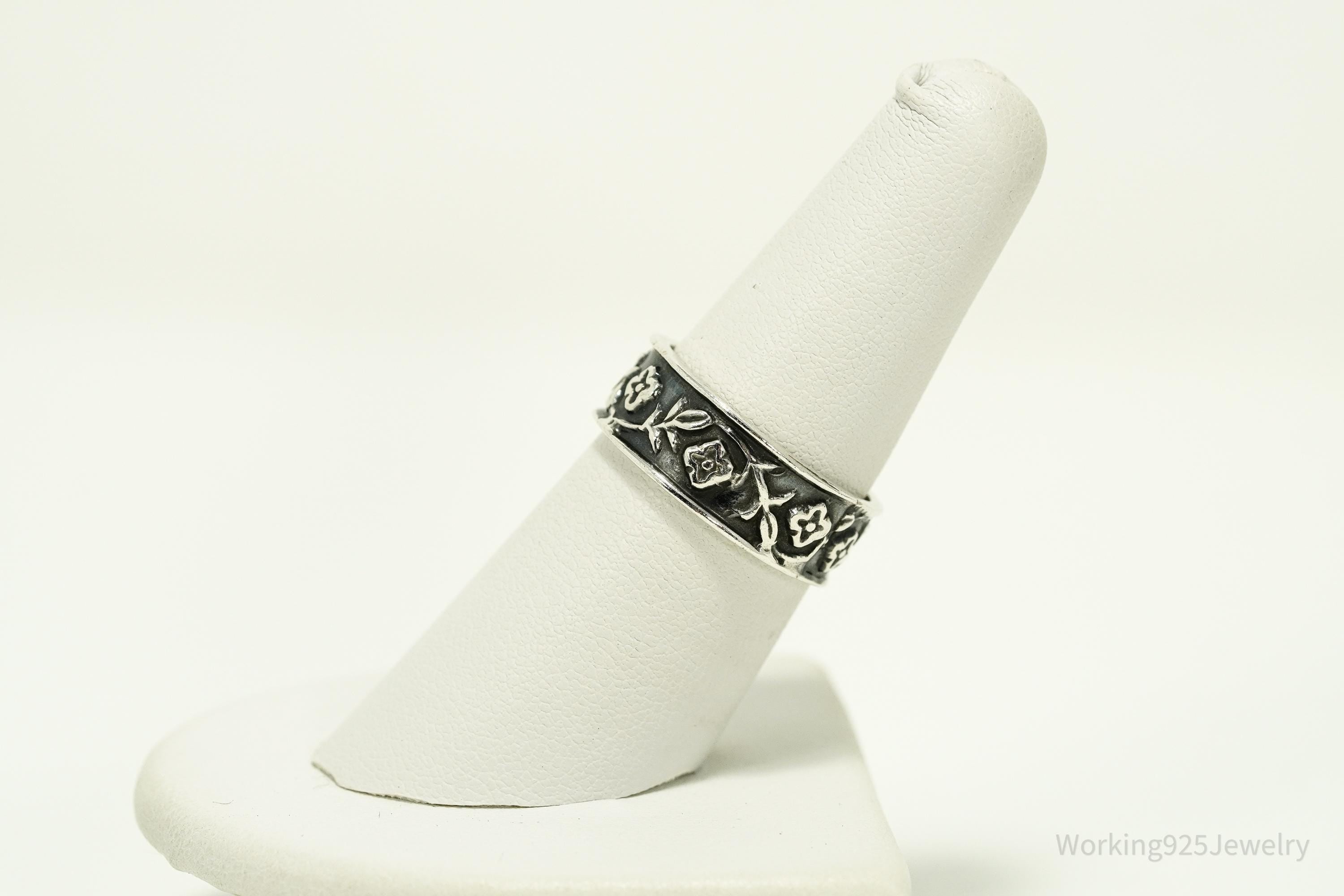 Vintage Mexican Flower Vine Sterling Silver Ring - Size 7.5