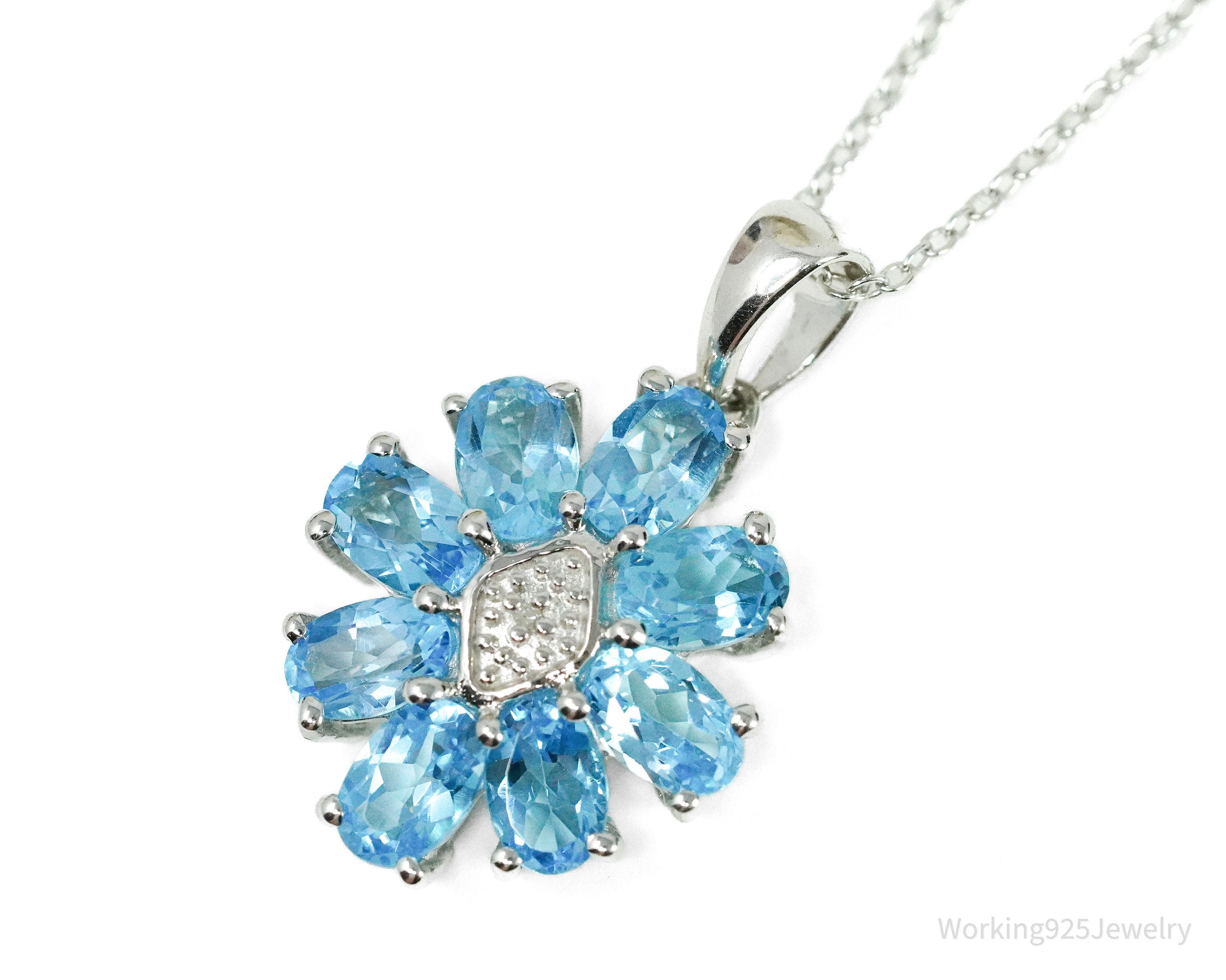 TGGC Blue Topaz & Diamond Sterling Silver Chain Necklace 18"