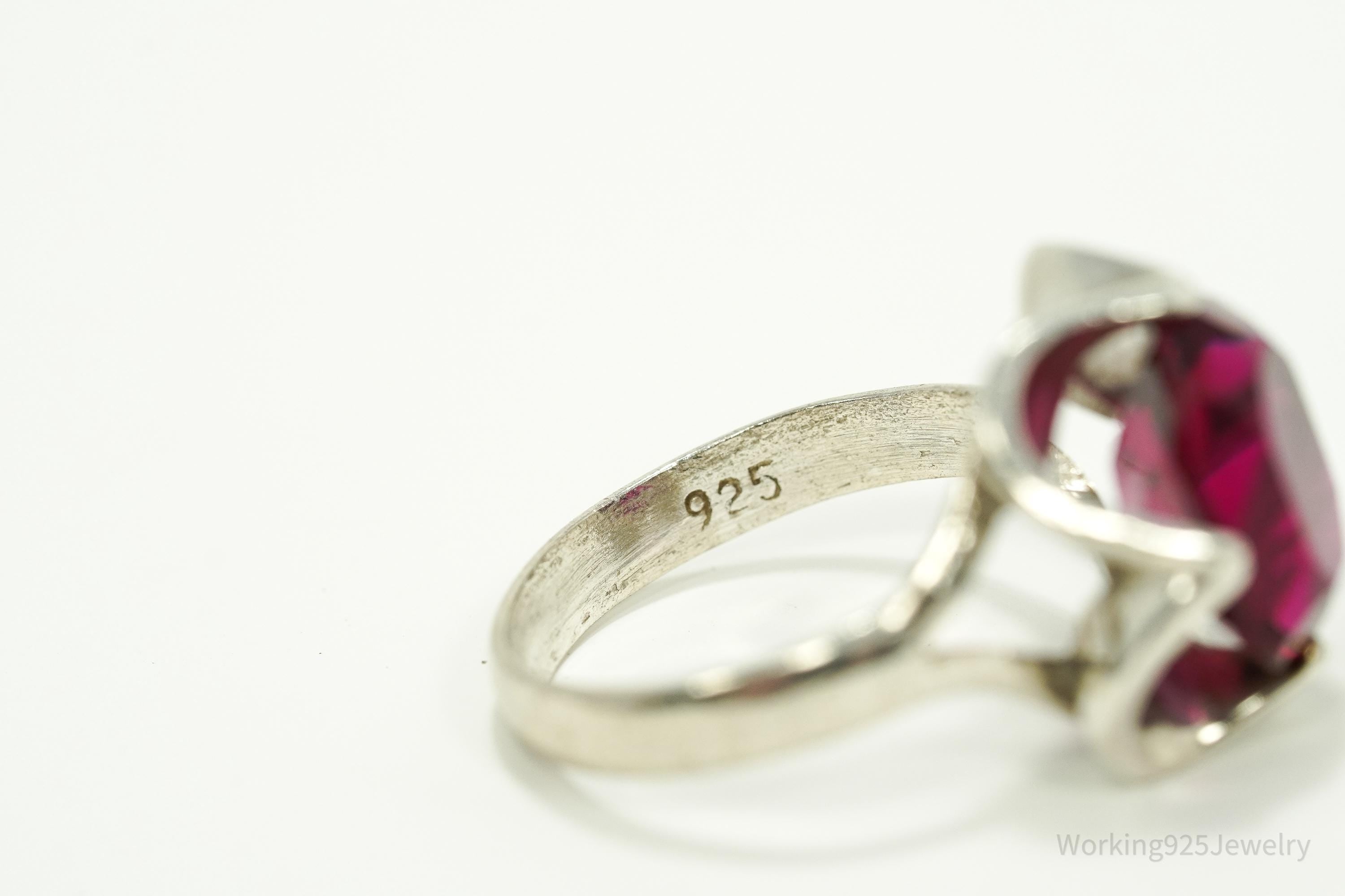 Vintage Art Glass Sterling Silver Ring - Size 6.75