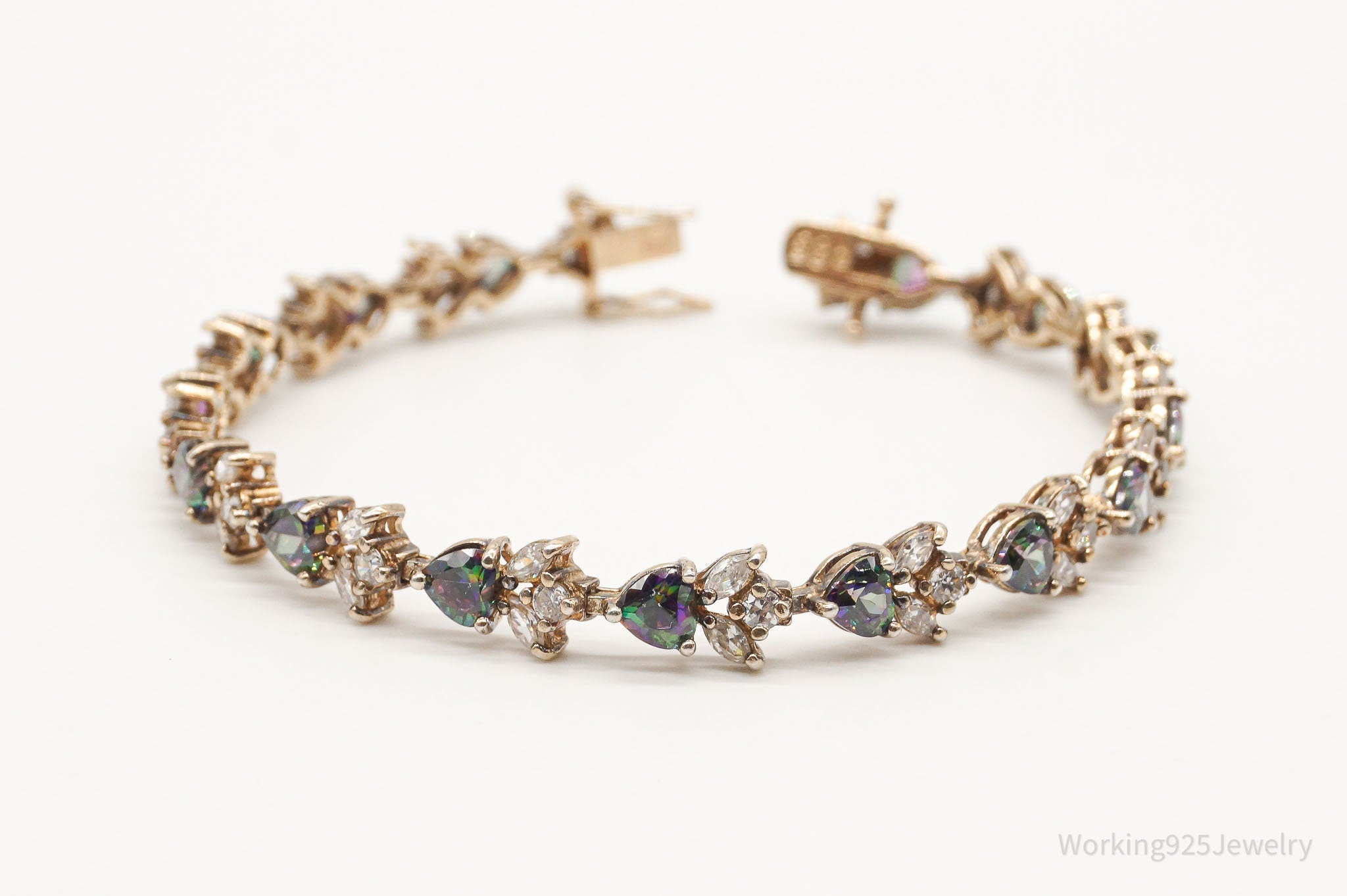 Vintage Mystic Topaz Cubic Zirconia Gold Vermeil Sterling Silver Bracelet