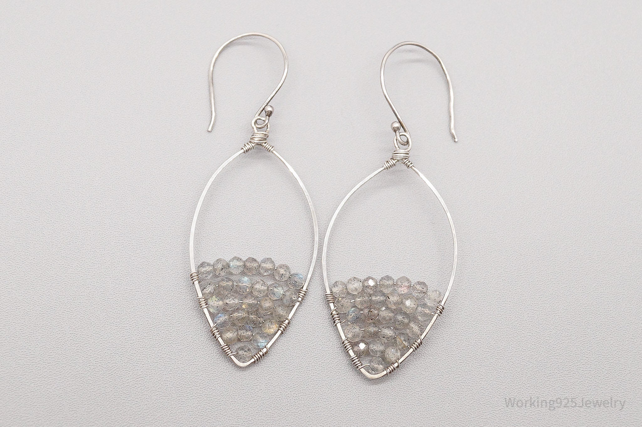 Vintage Labradorite Beaded Silver Earrings