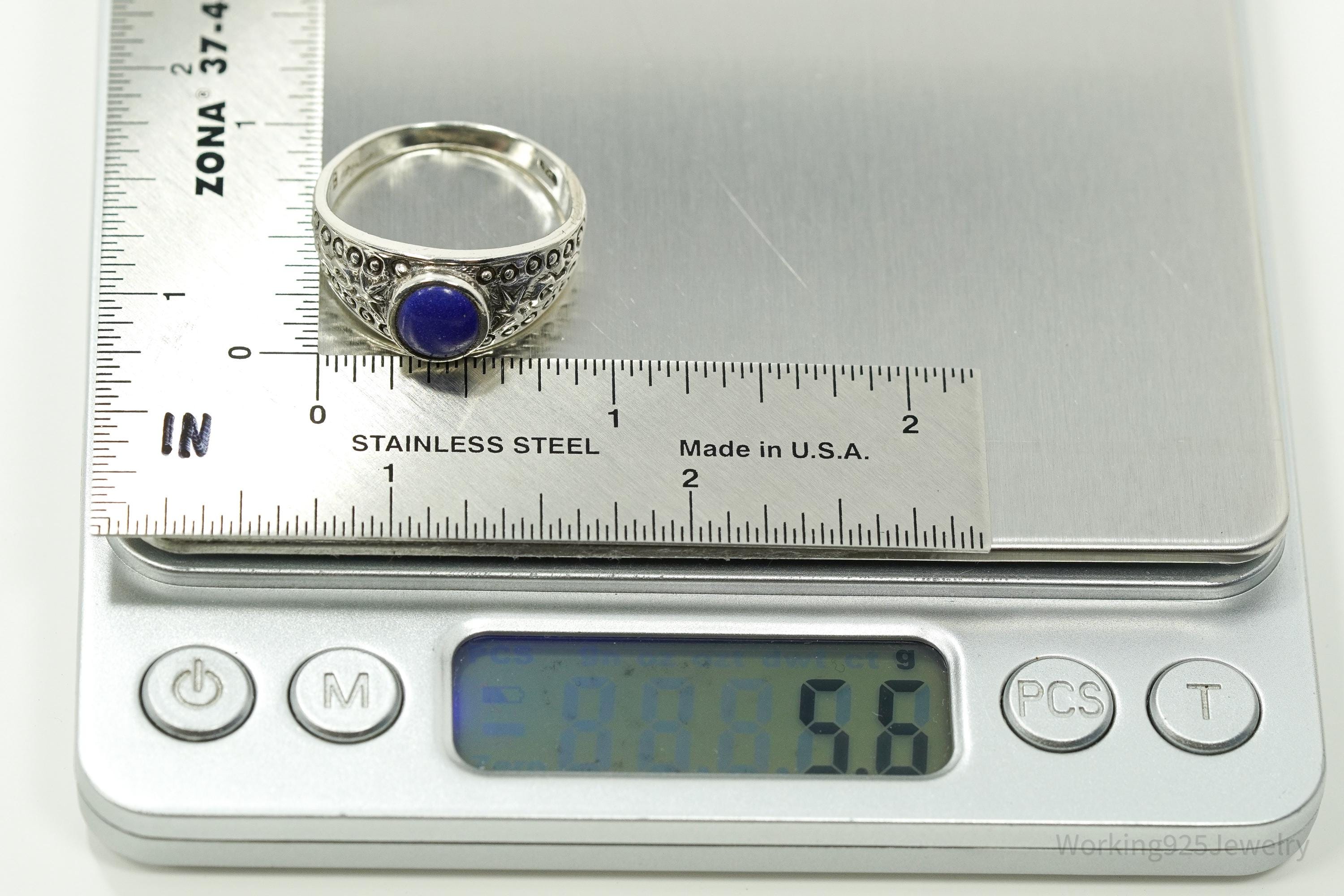 Vintage Lapis Lazuli Viking Style Sterling Silver Ring - Size 11.25