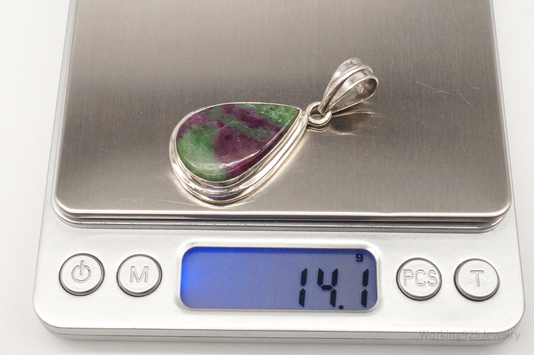 Vintage Large Anyolite Ruby-Zoisite Sterling Silver Pendant