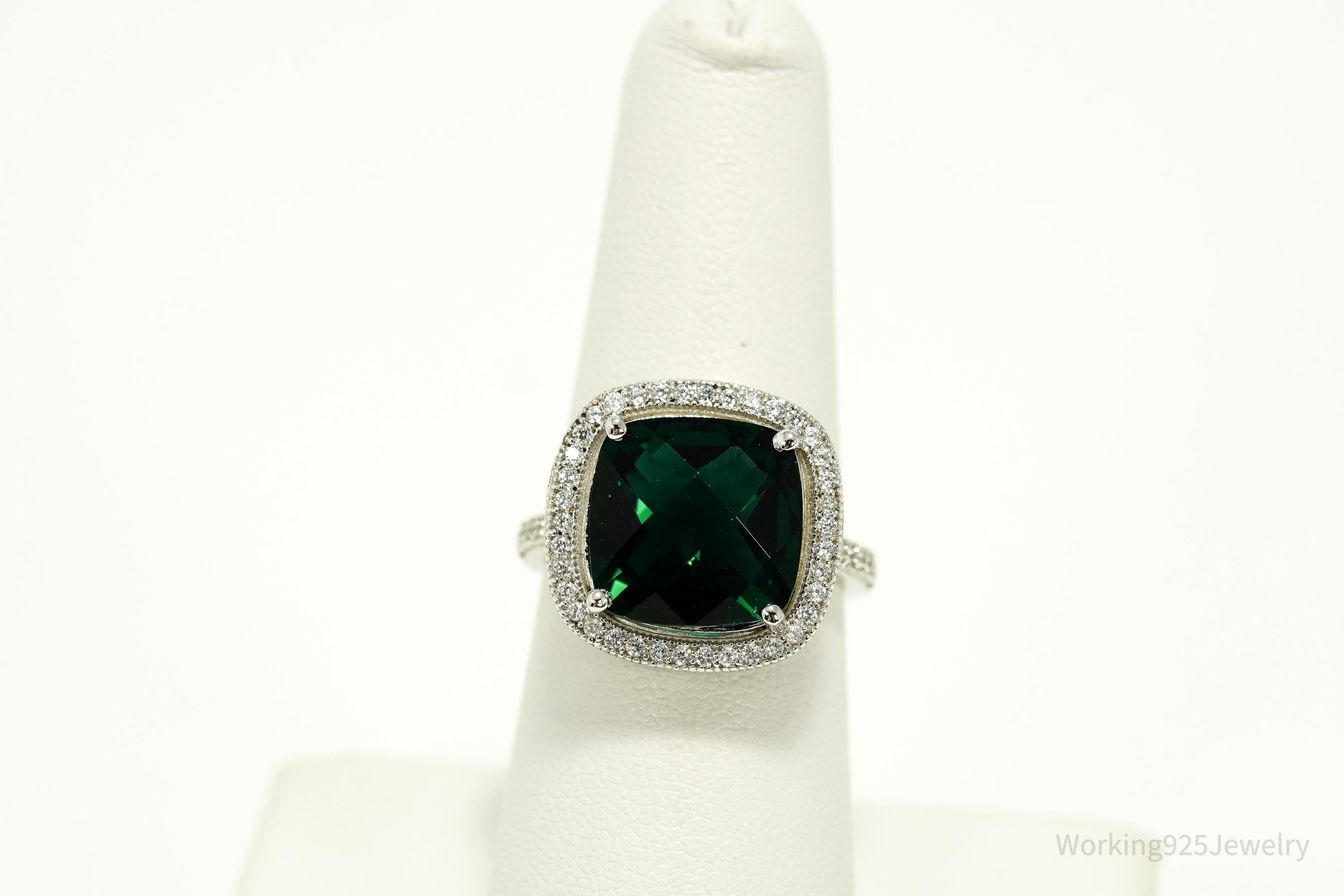 Vintage Faux Emerald & Cubic Zirconia Sterling Silver Ring - Size 7