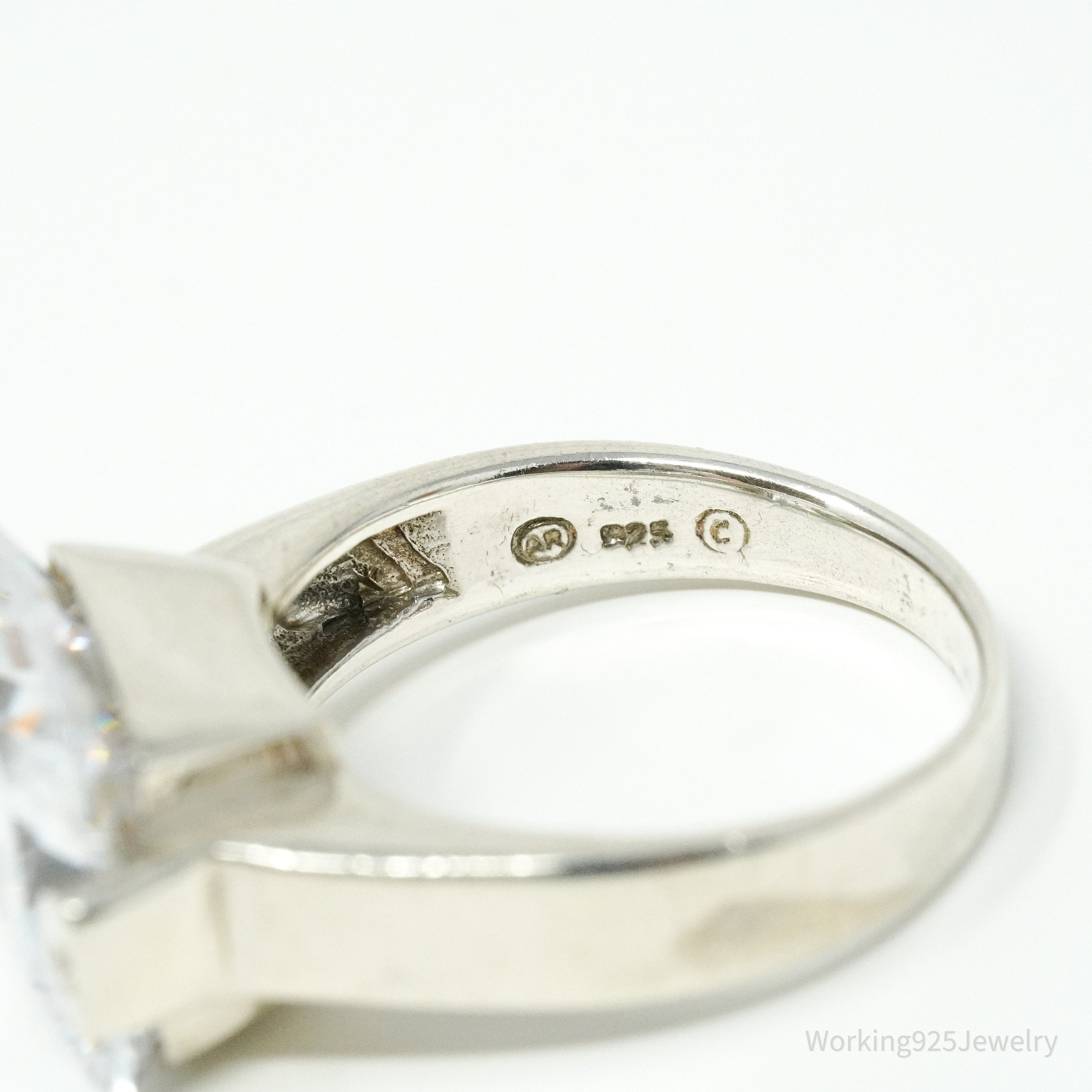 Vintage Large Cubic Zirconia Sterling Silver Ring Size 8.25