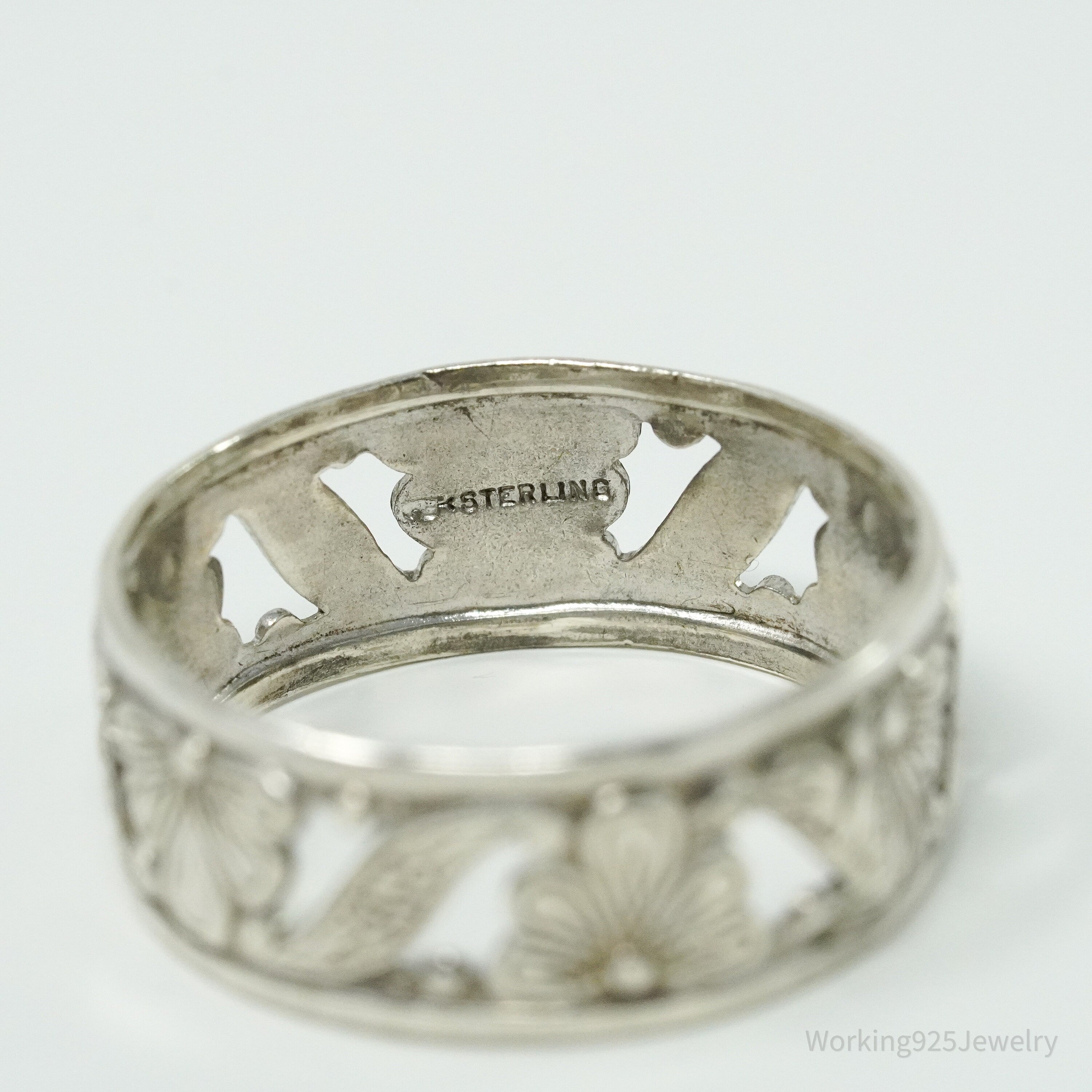 Antique Art Deco Sterling Silver Band Ring - Size 8.25