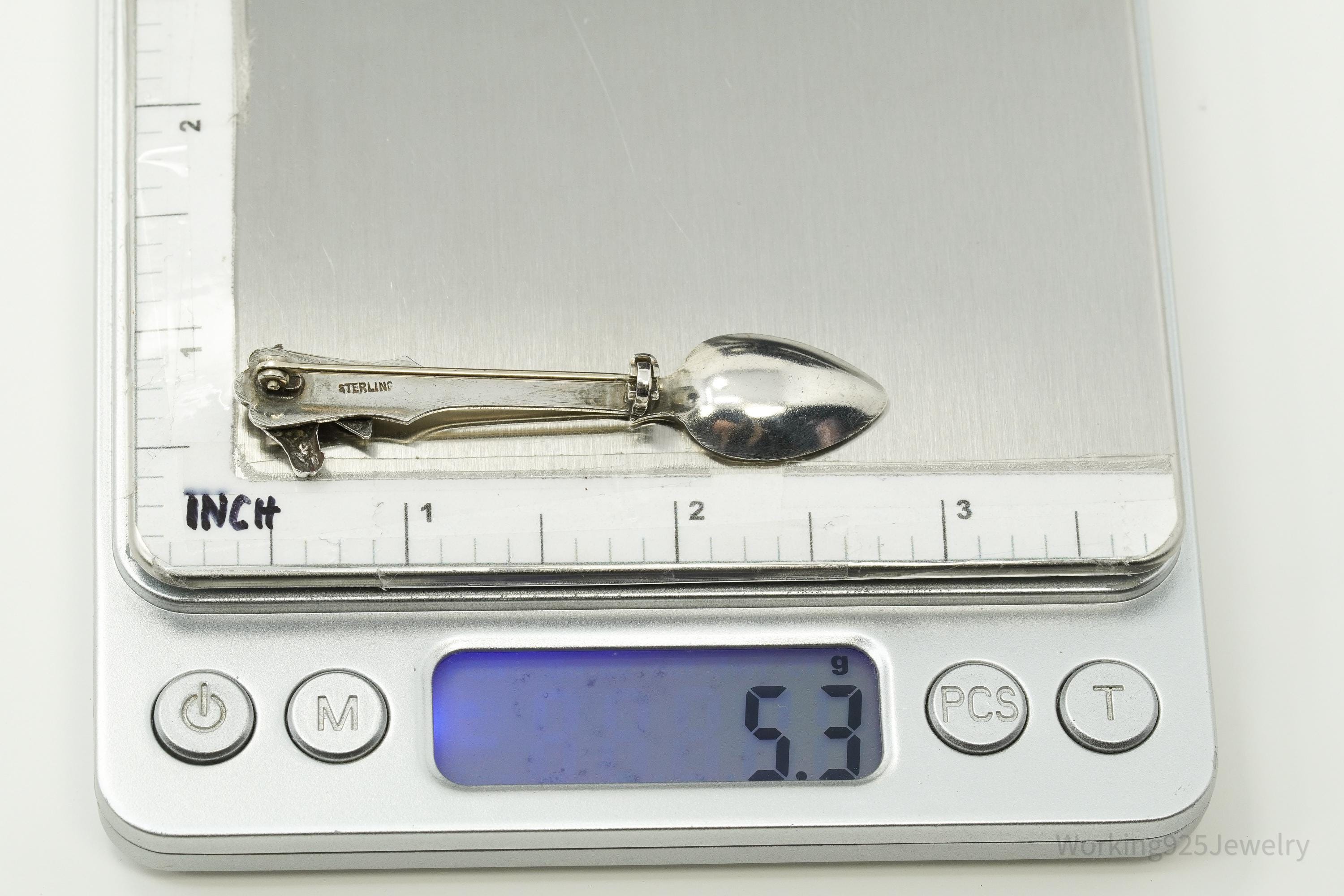 Vintage Horse Head Sterling Silver Spoon Brooch Pin