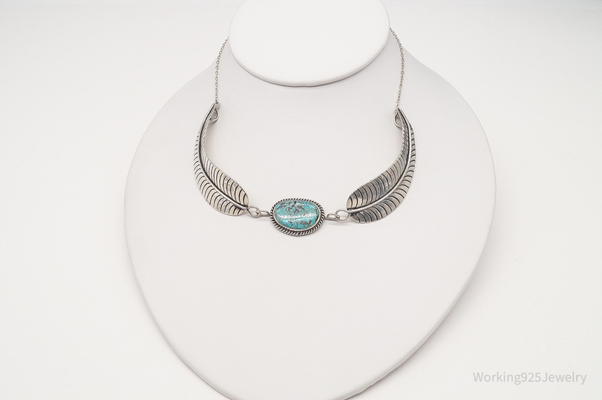 Vintage Native American J Hawk Turquoise Sterling Silver Necklace