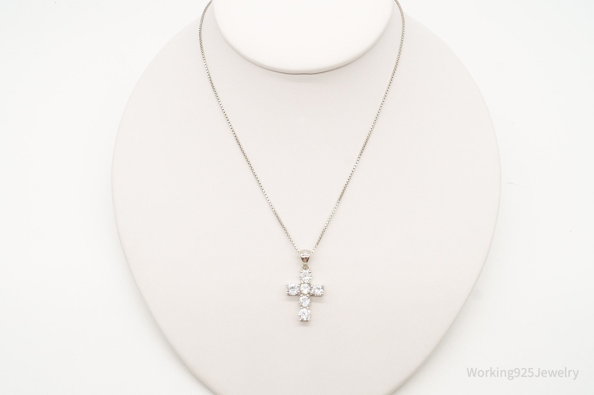 Vintage Cubic Zirconia Cross Sterling Silver Necklace