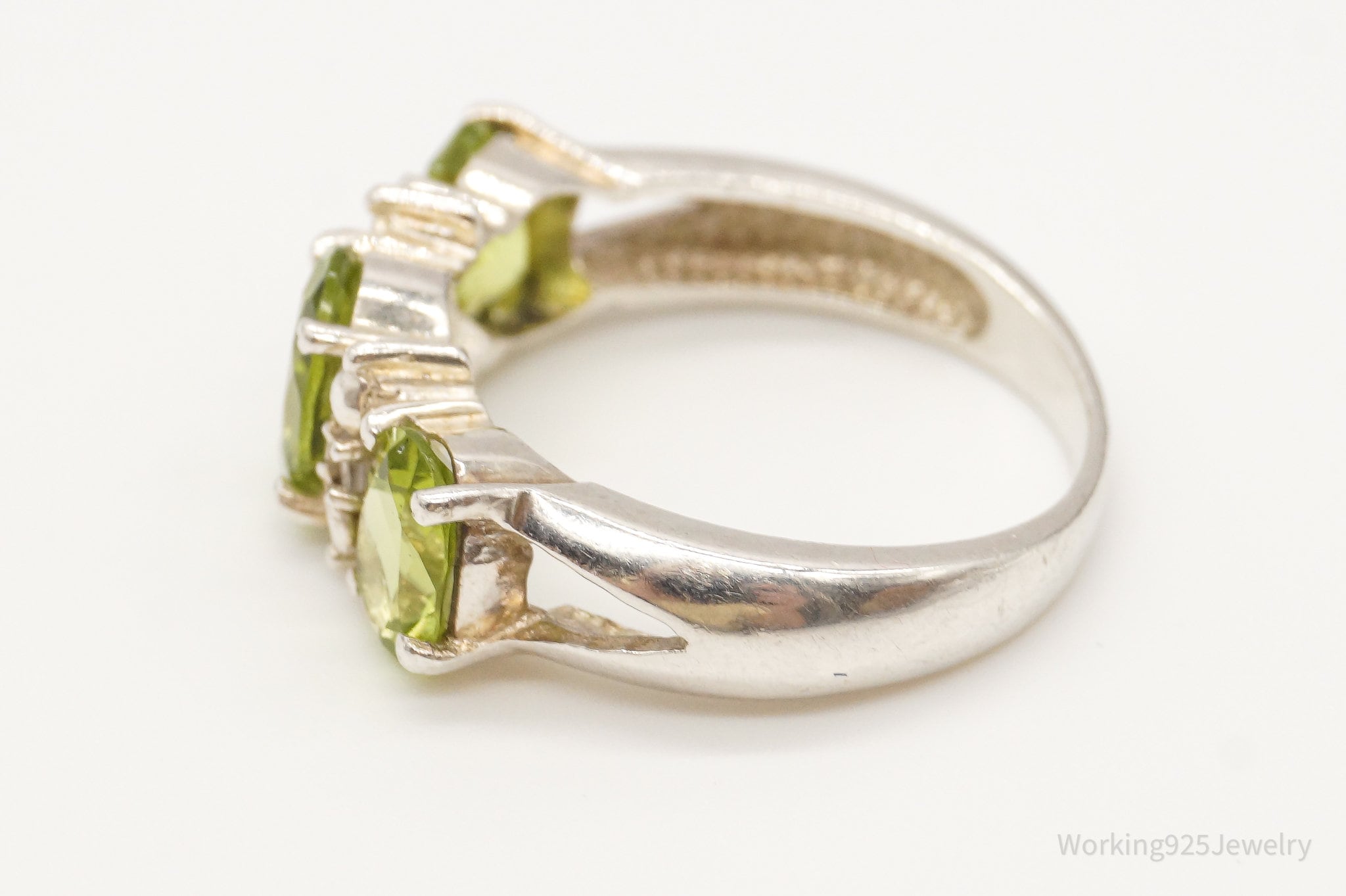 Vintage Peridot Cubic Zirconia Sterling Silver Ring - Size 7.25