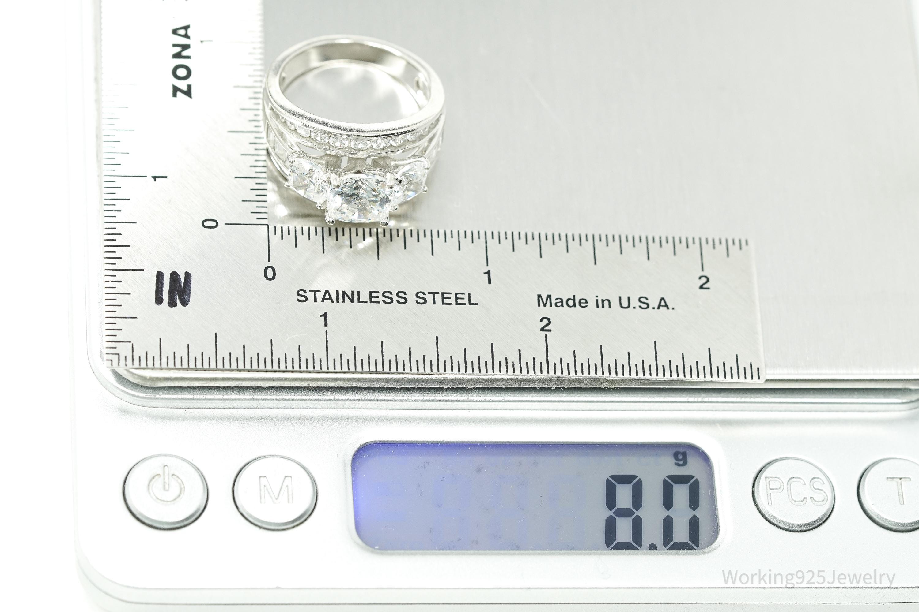 Vintage Cubic Zirconia Platinum Clad Sterling Silver Ring - Size 7