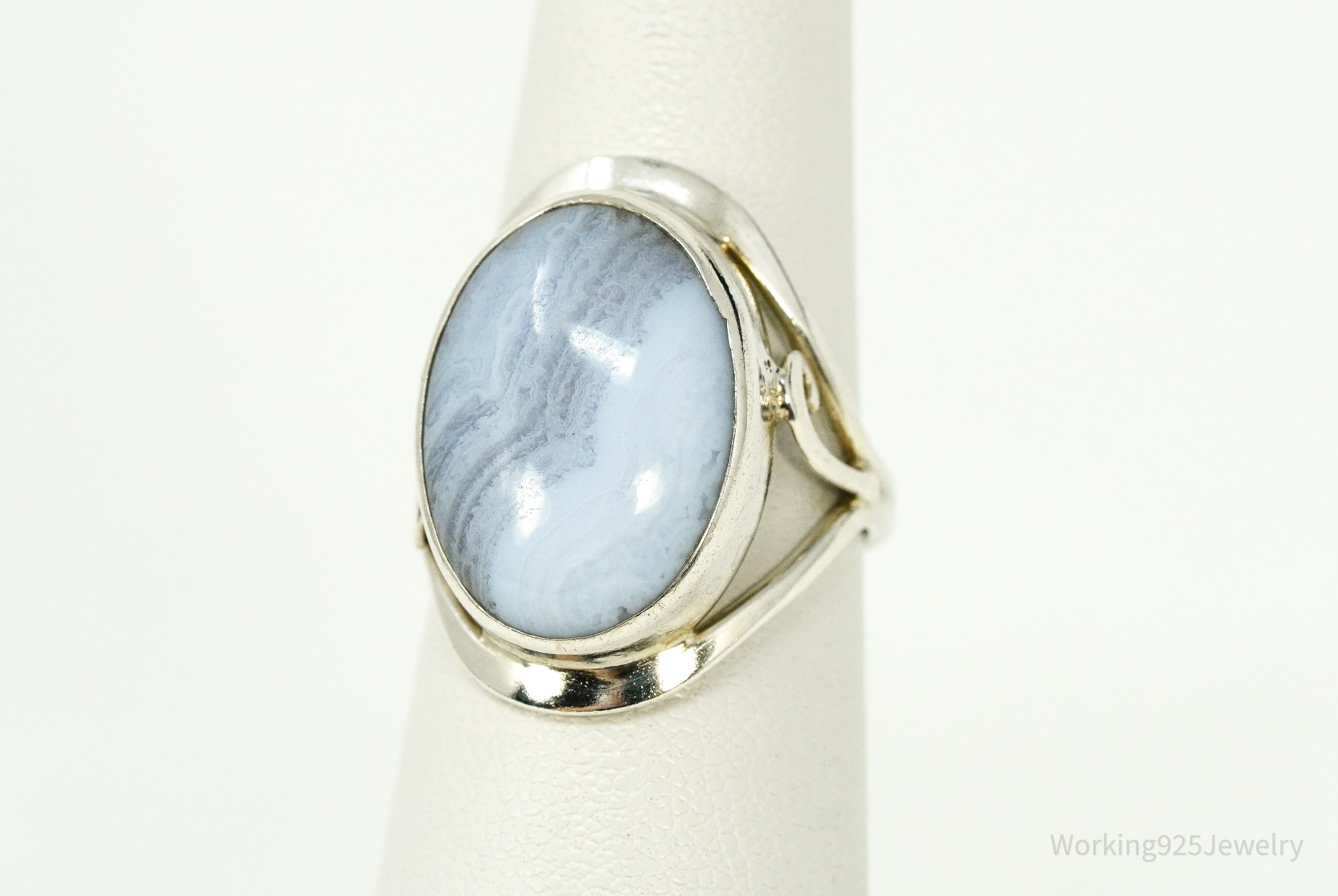 Vintage Blue Lace Agate Sterling Silver Ring - Size 6.25