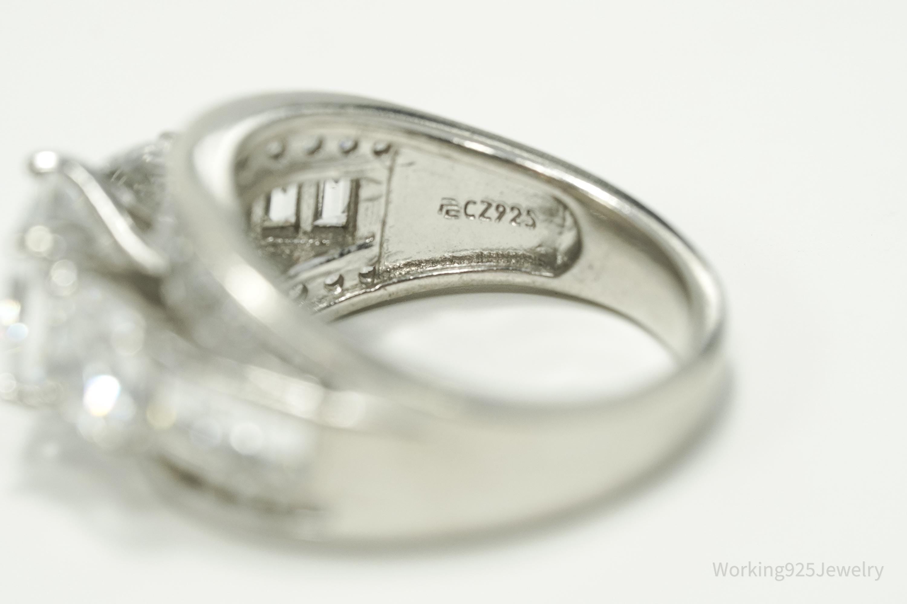 Vintage Cubic Zirconia Platinum Clad Sterling Silver Ring - Size 7