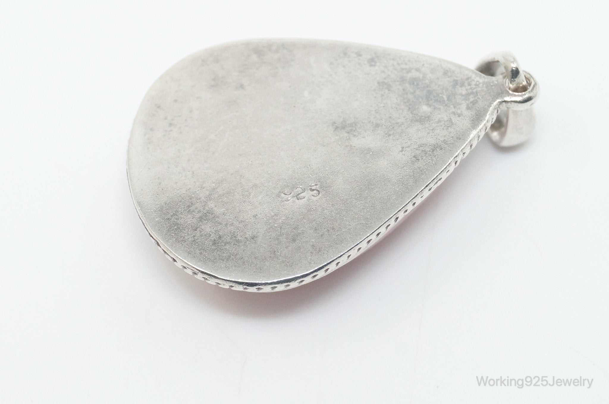 Vintage Large Pink Agate Sterling Silver Southwestern Necklace Pendant