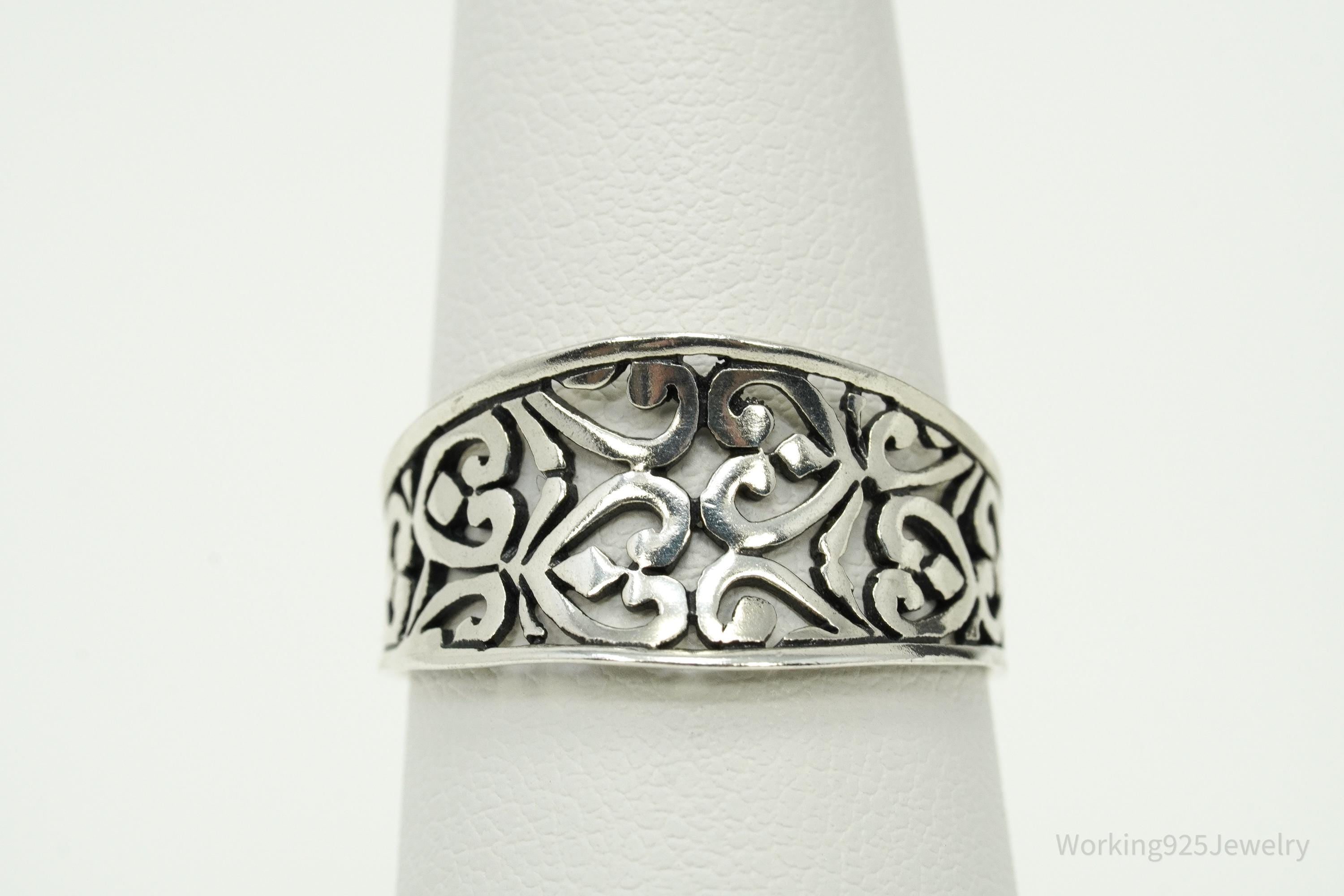 Vintage Art Deco Style Cut Out Sterling Silver Band Ring - Size 7.25