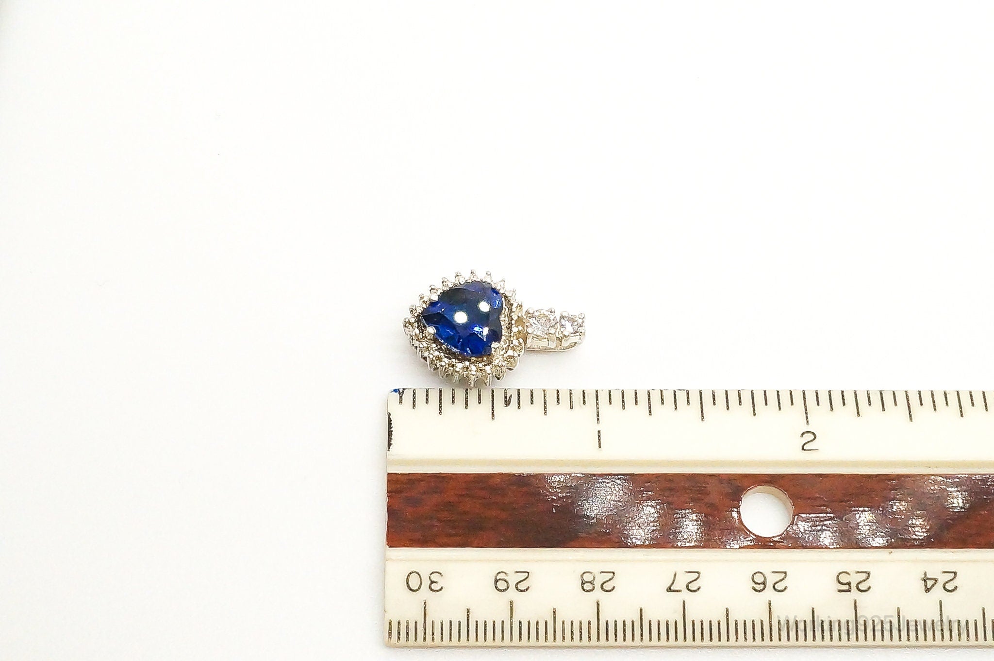 Vintage Blue Lab Sapphire Heart Cubic Zirconia Sterling Silver Pendant