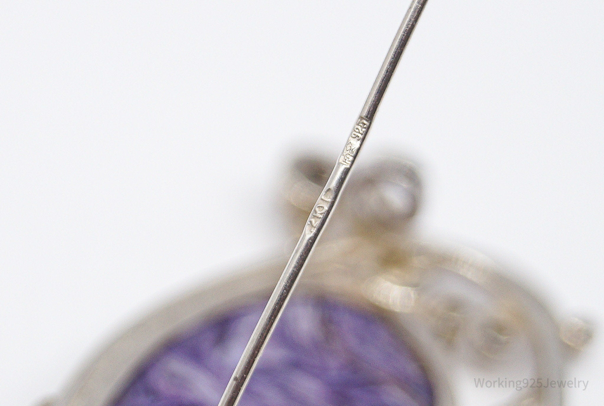 Antique Large Charoite Modernist Style Sterling Silver Russian Brooch Pin