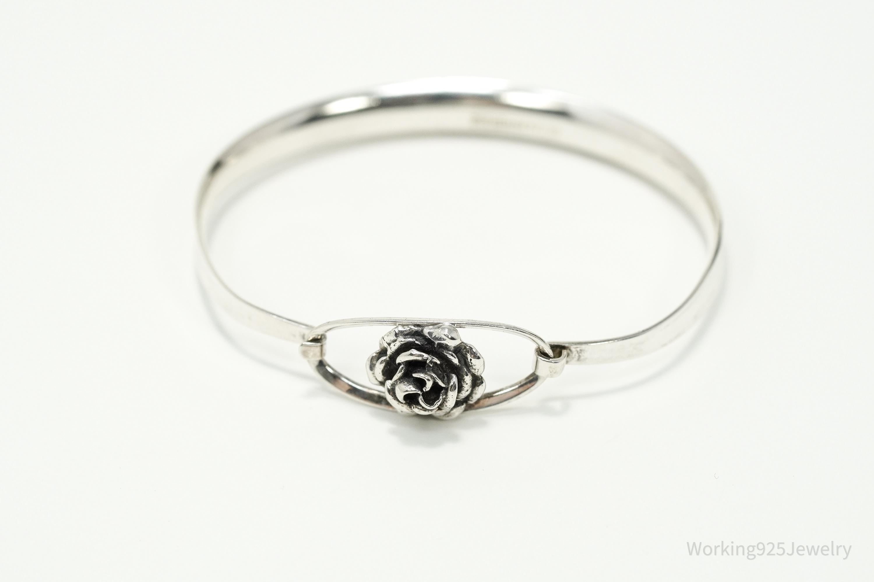 Vintage Finland Modernist Erik Granit & Co Rose Sterling Silver Bracelet - 6.75"