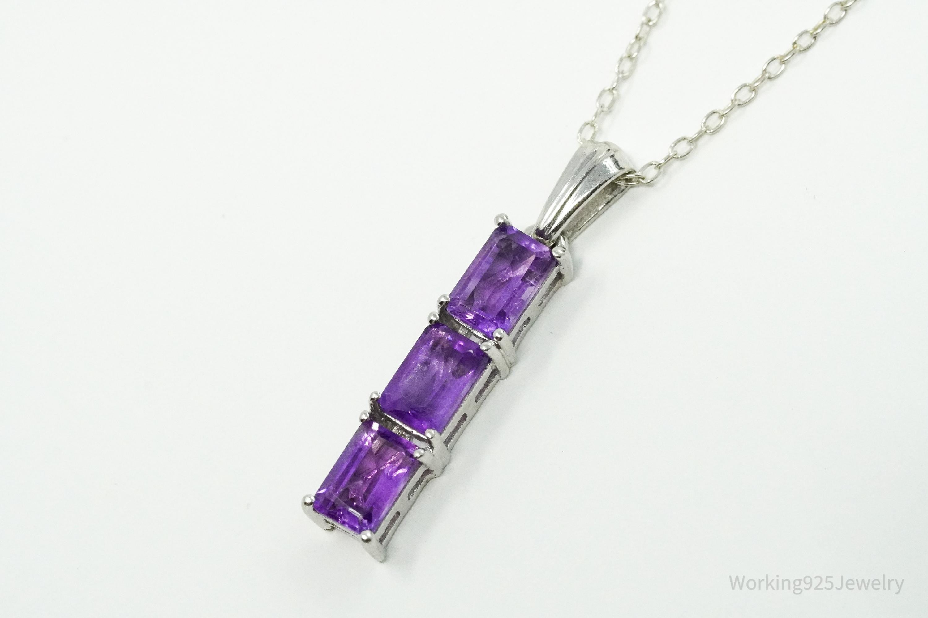 Vintage Amethyst Sterling Silver Chain Necklace 16"