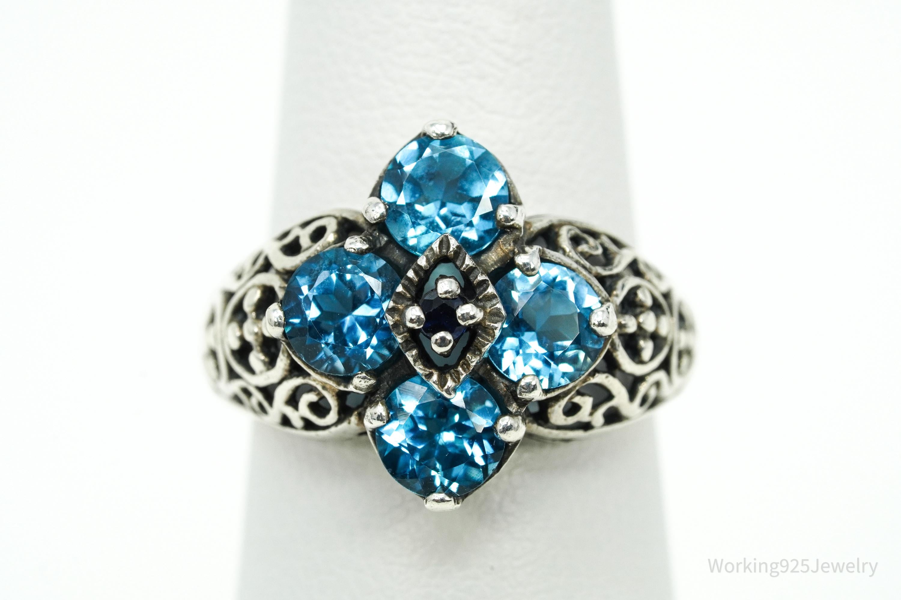 Vintage Designer CNA Blue Topaz Sapphire Sterling Silver Ring - Size 6