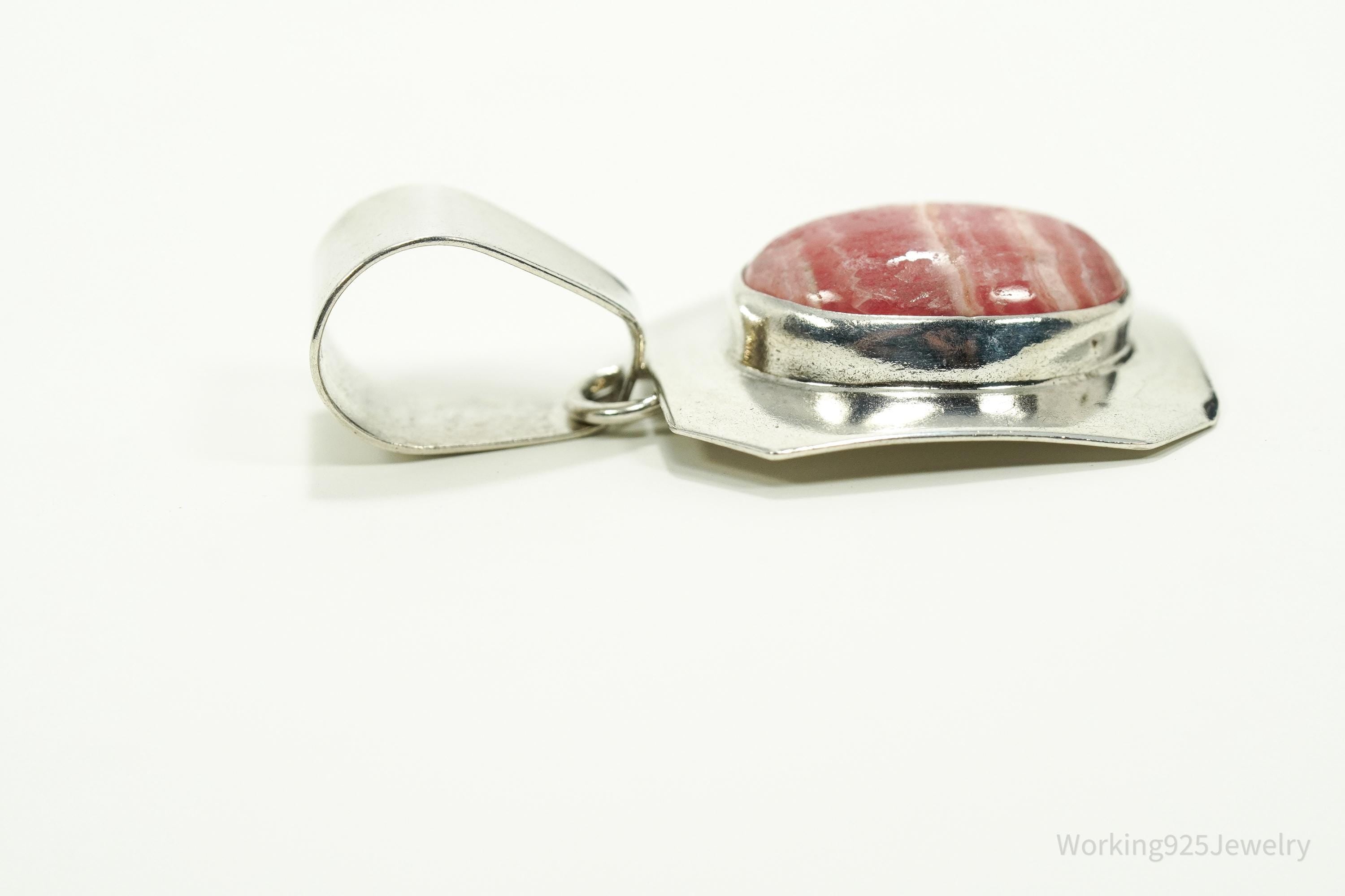 Vintage Native American Rhodochrosite Sterling Silver Pendant