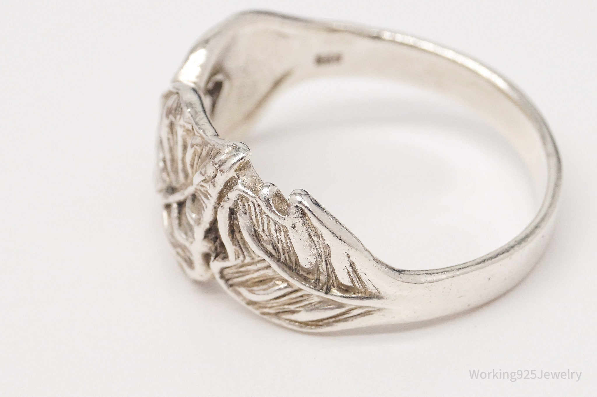 Vintage Sterling Silver Leaf Band Ring - Size 9.5