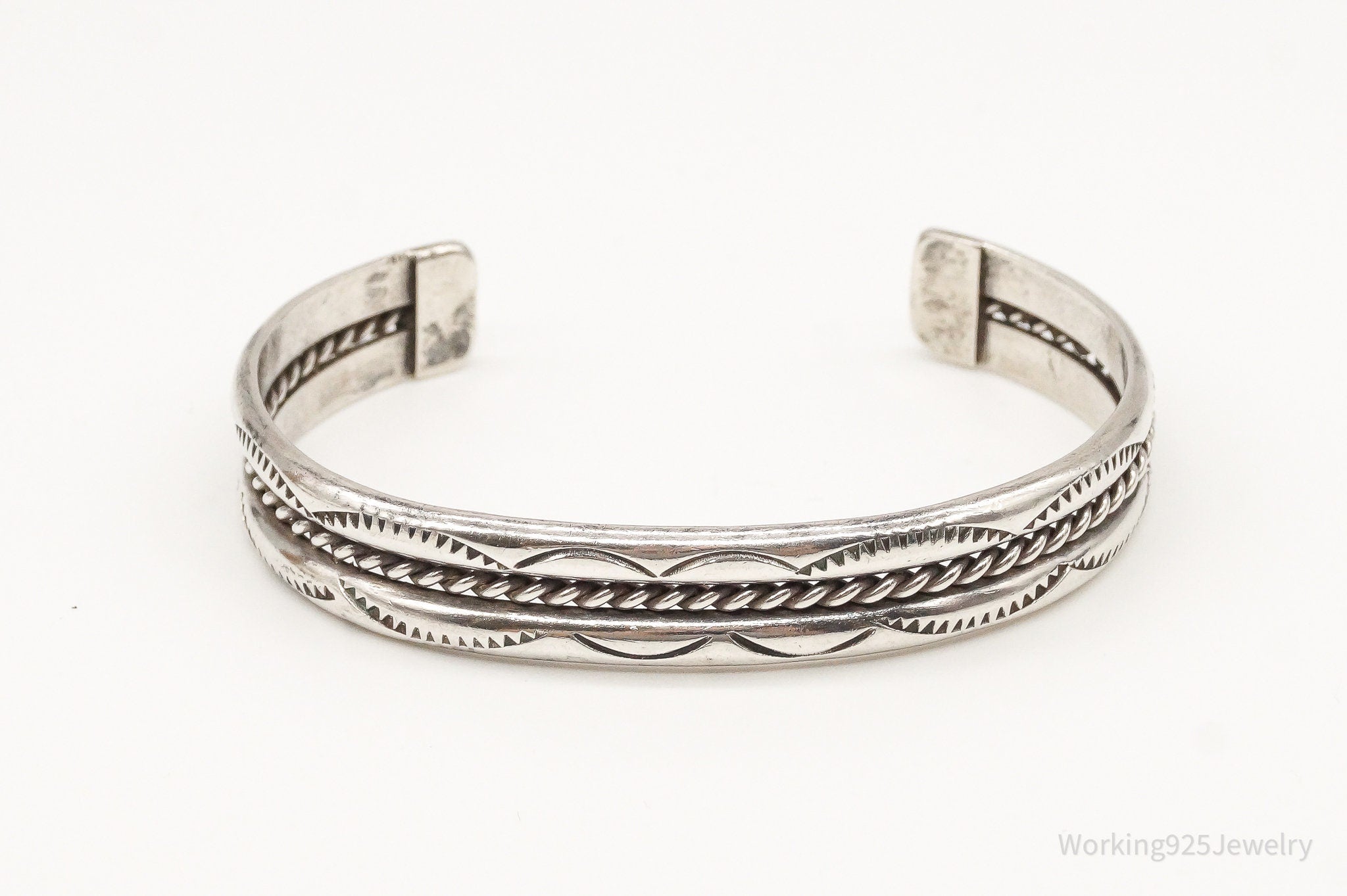 Vintage Native American Sterling Silver Rope Cable Cuff Bracelet