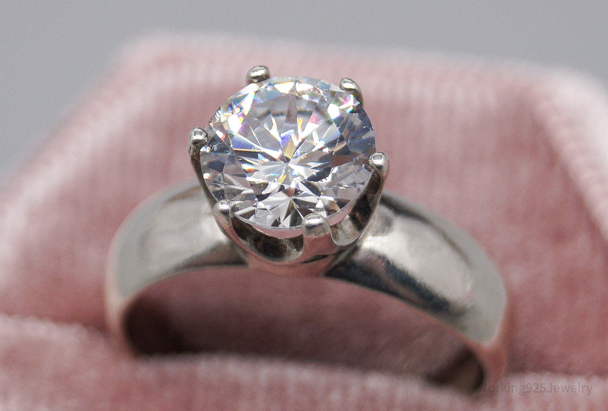 Vintage Large Cubic Zirconia Sterling Silver Polish Ring - Size 7.75