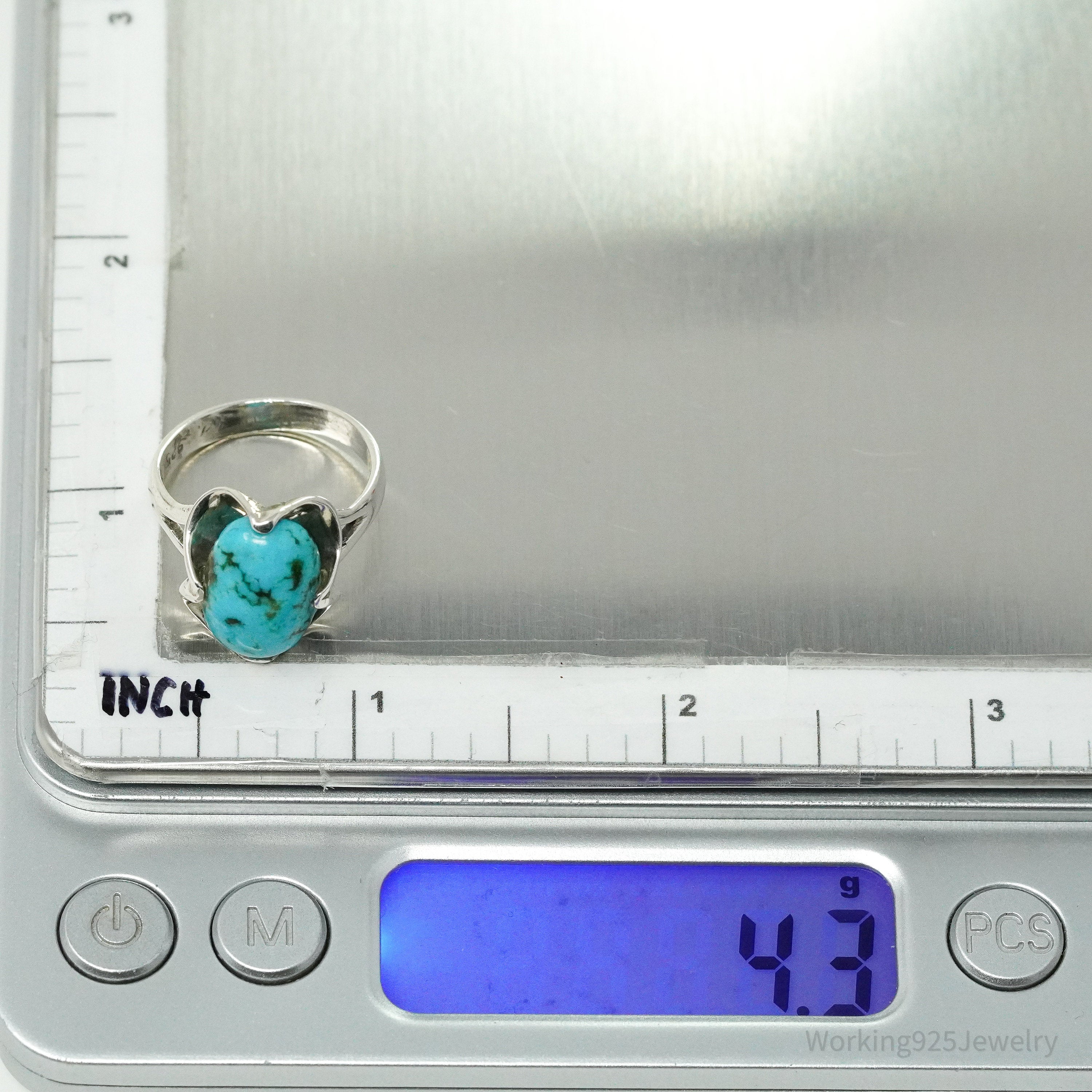 Vintage Western Turquoise Sterling Silver Ring - Size 6.75