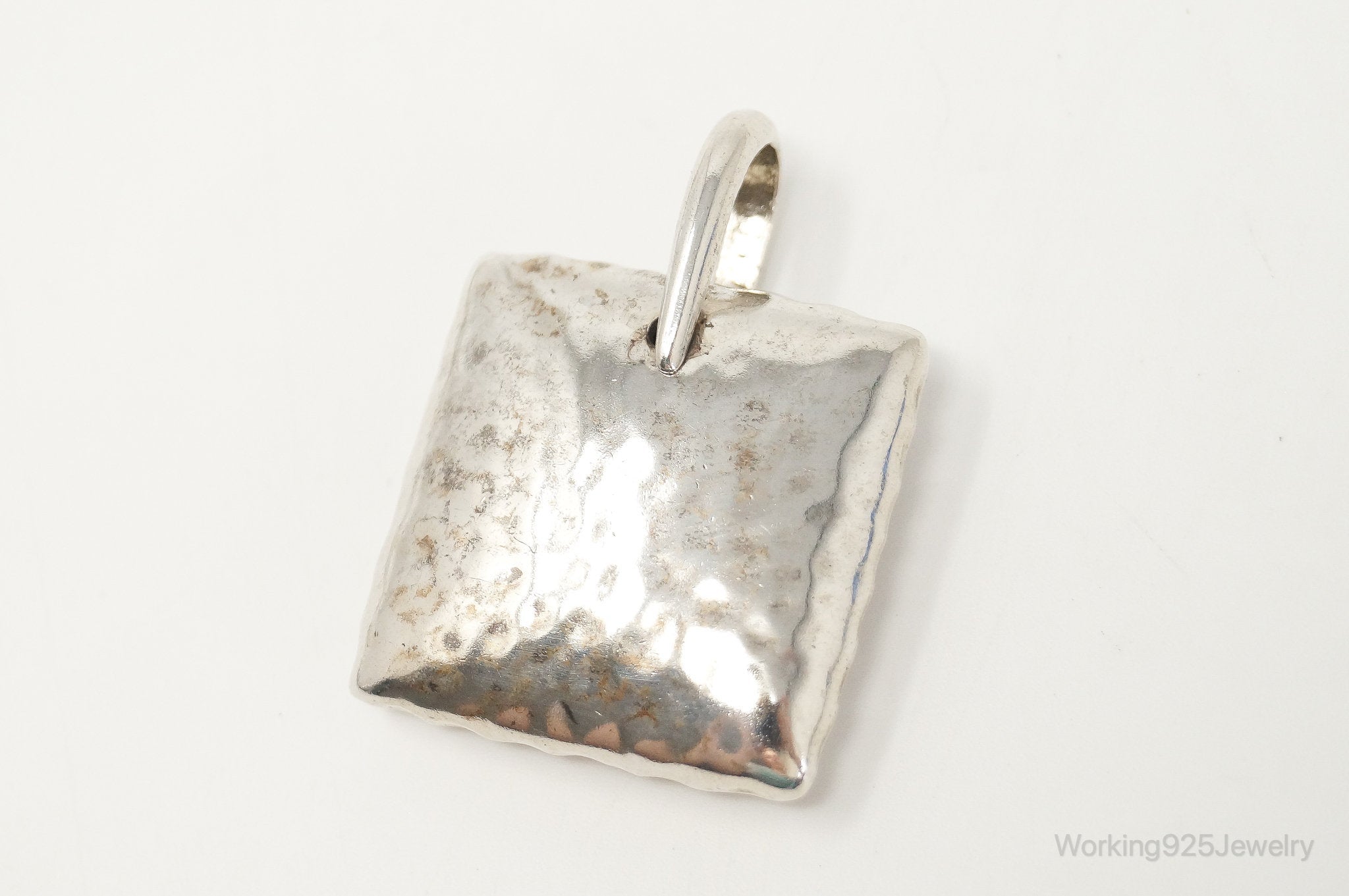 Vintage Silpada Hammered Square Pillow Sterling Silver Necklace Pendant