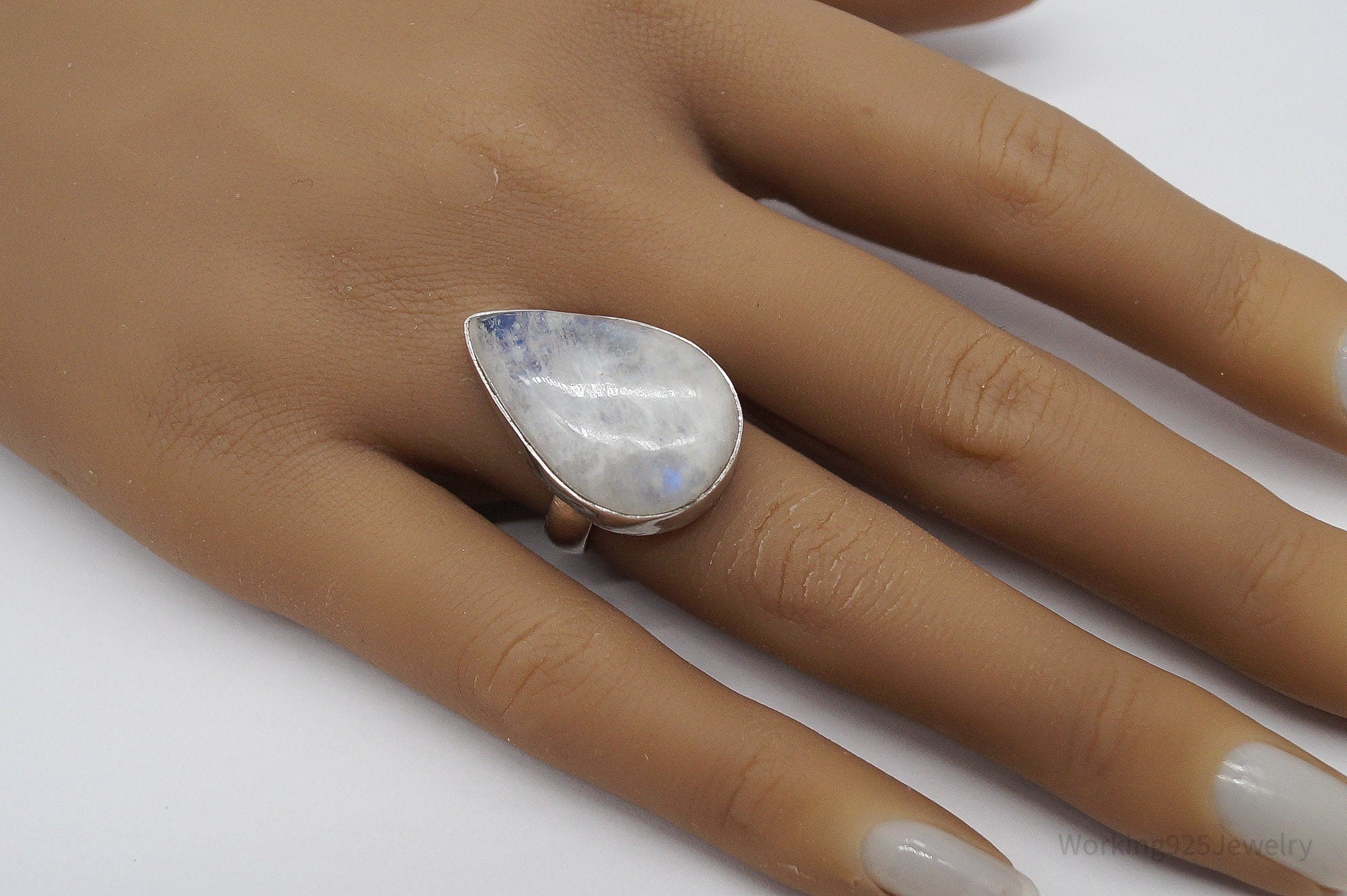 Vintage Large Moonstone Sterling Silver Ring - Size 7