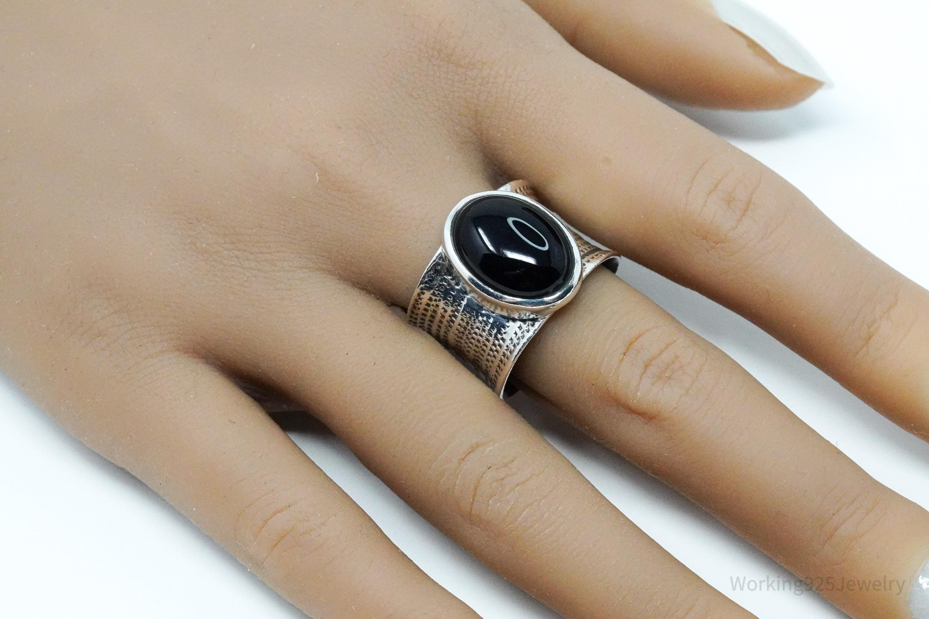 Vintage Black Onyx Sterling Silver Ring - Size 9.25