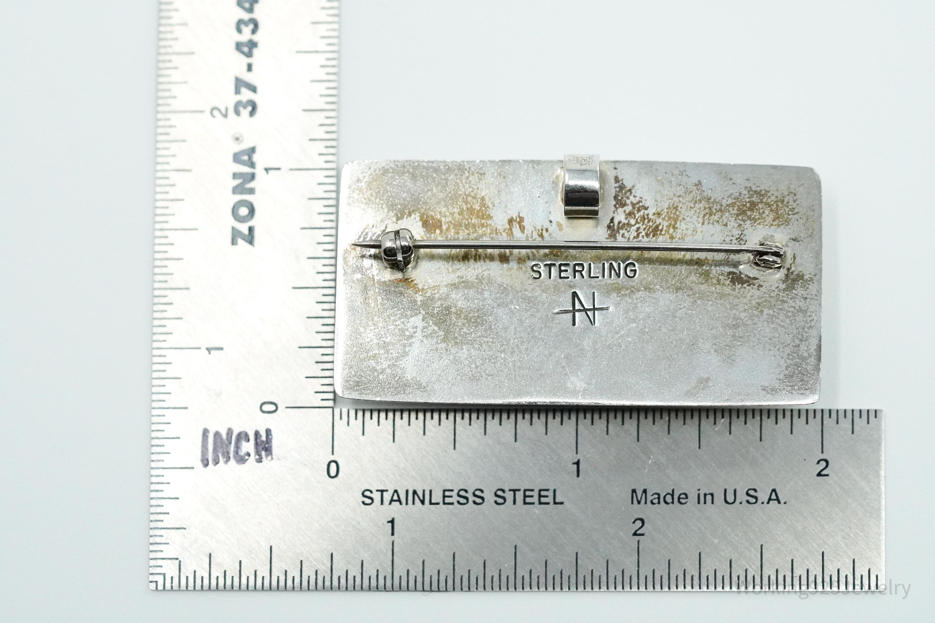 Vintage Large Dichroic Glass Sterling Silver Brooch Pin Pendant