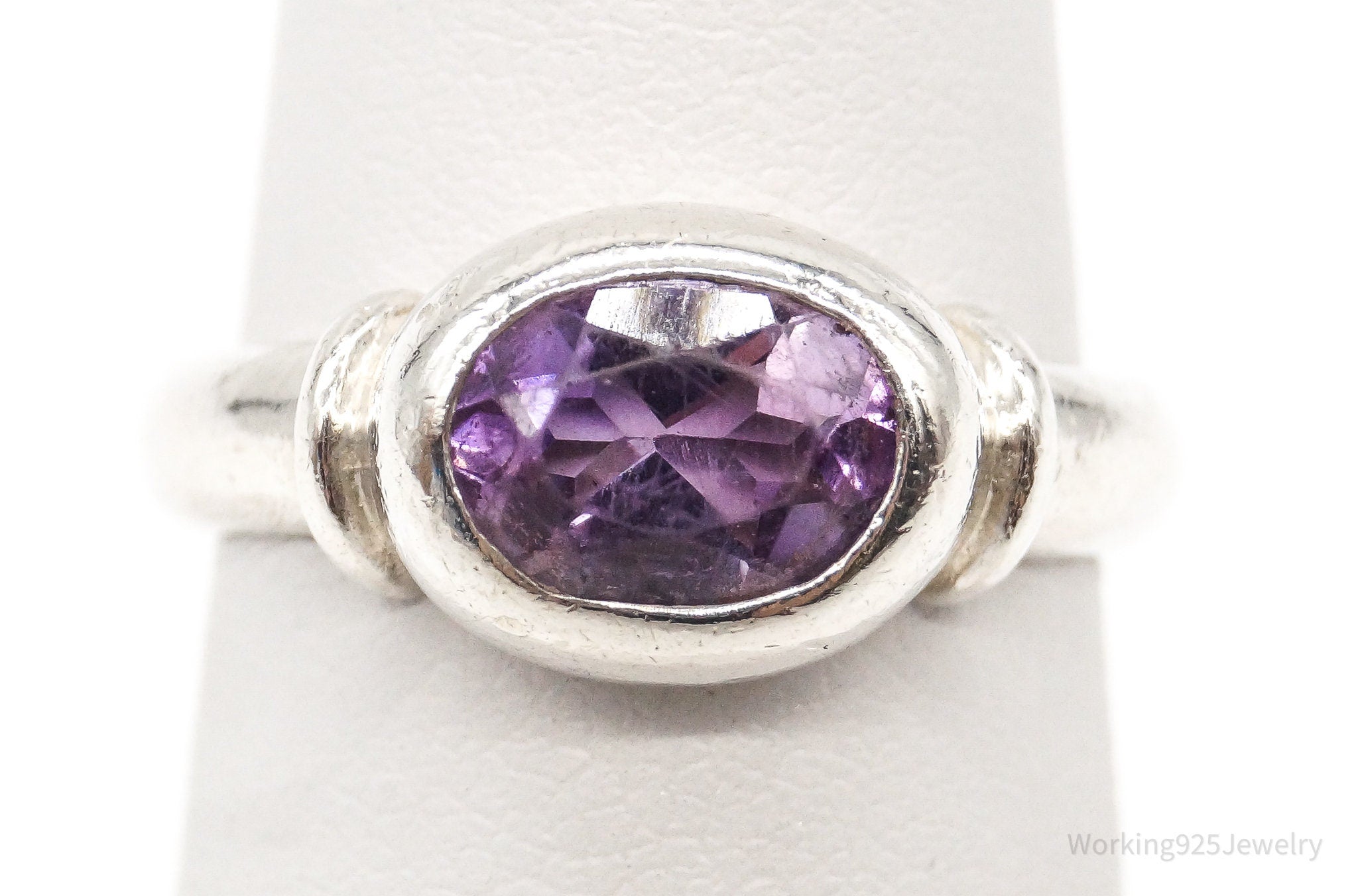 Vintage Designer Modernist Amethyst Sterling Silver Ring - Size 6