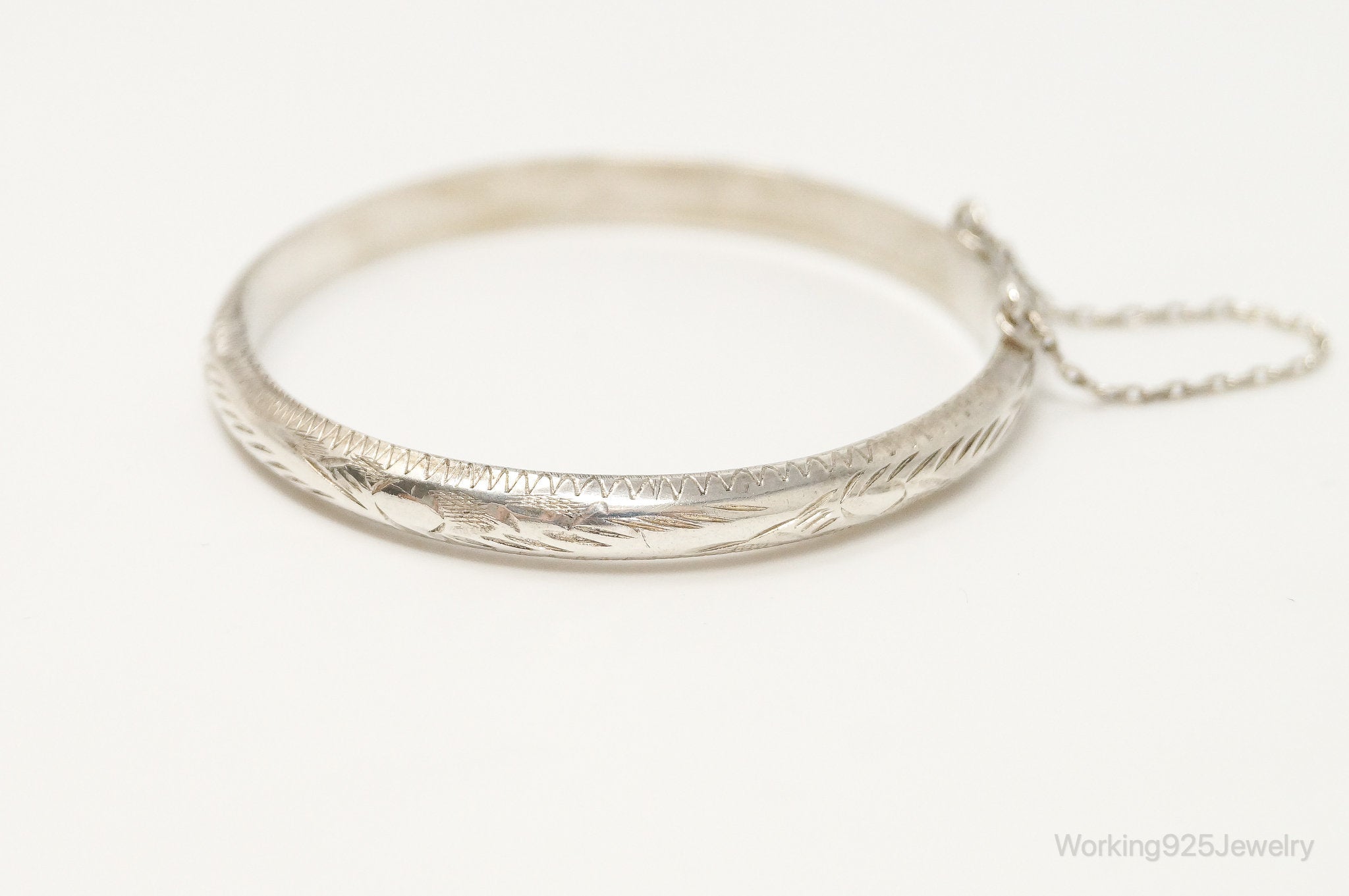 Vintage Etched Sterling Silver Bangle Bracelet